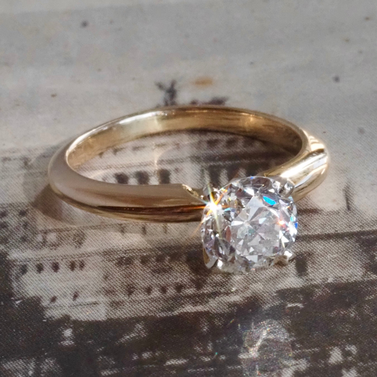 Antique 1.19ct Old European Cut Diamond 14k Gold Solitaire Engagement Ring