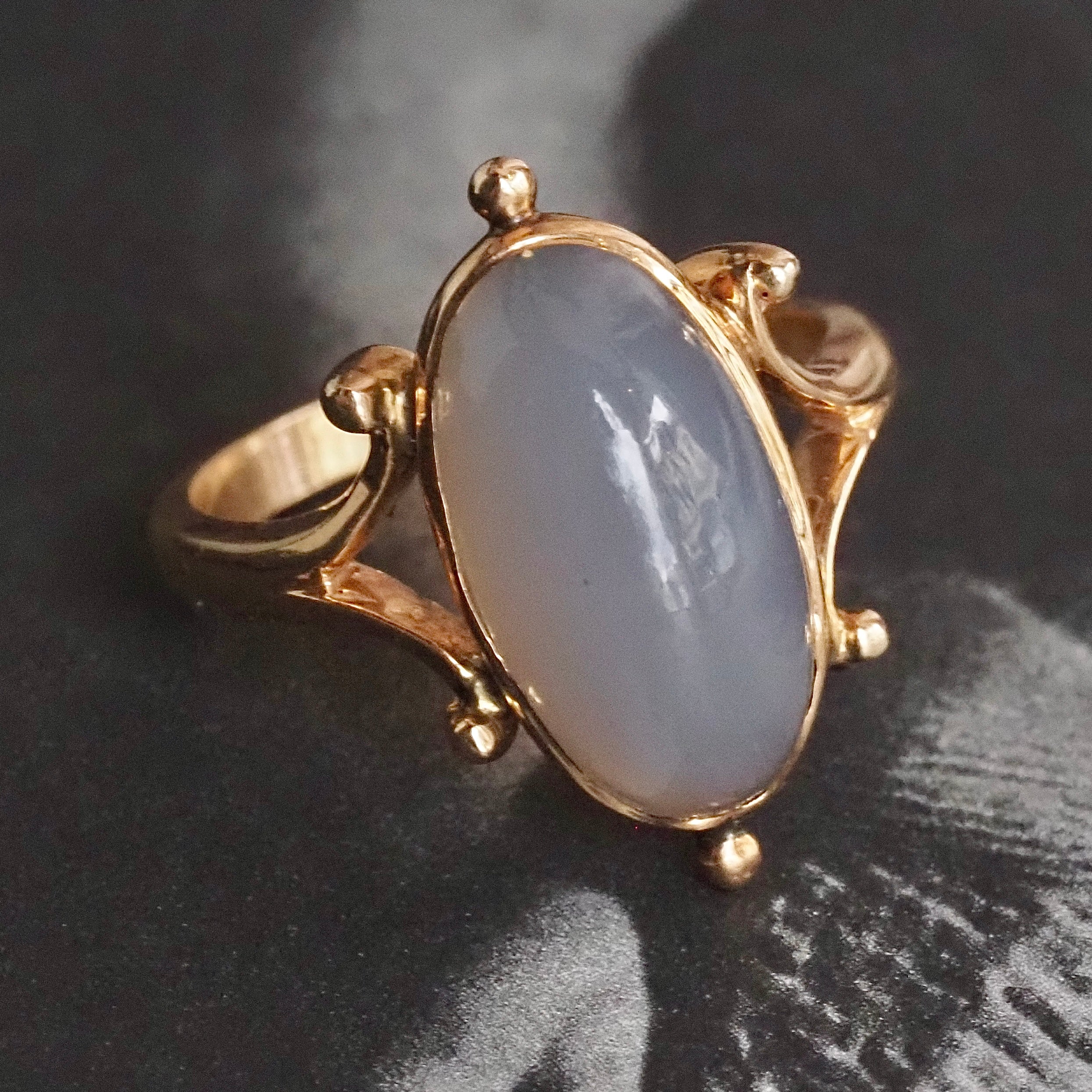 Antique Grey Moonstone 14k Gold Ring