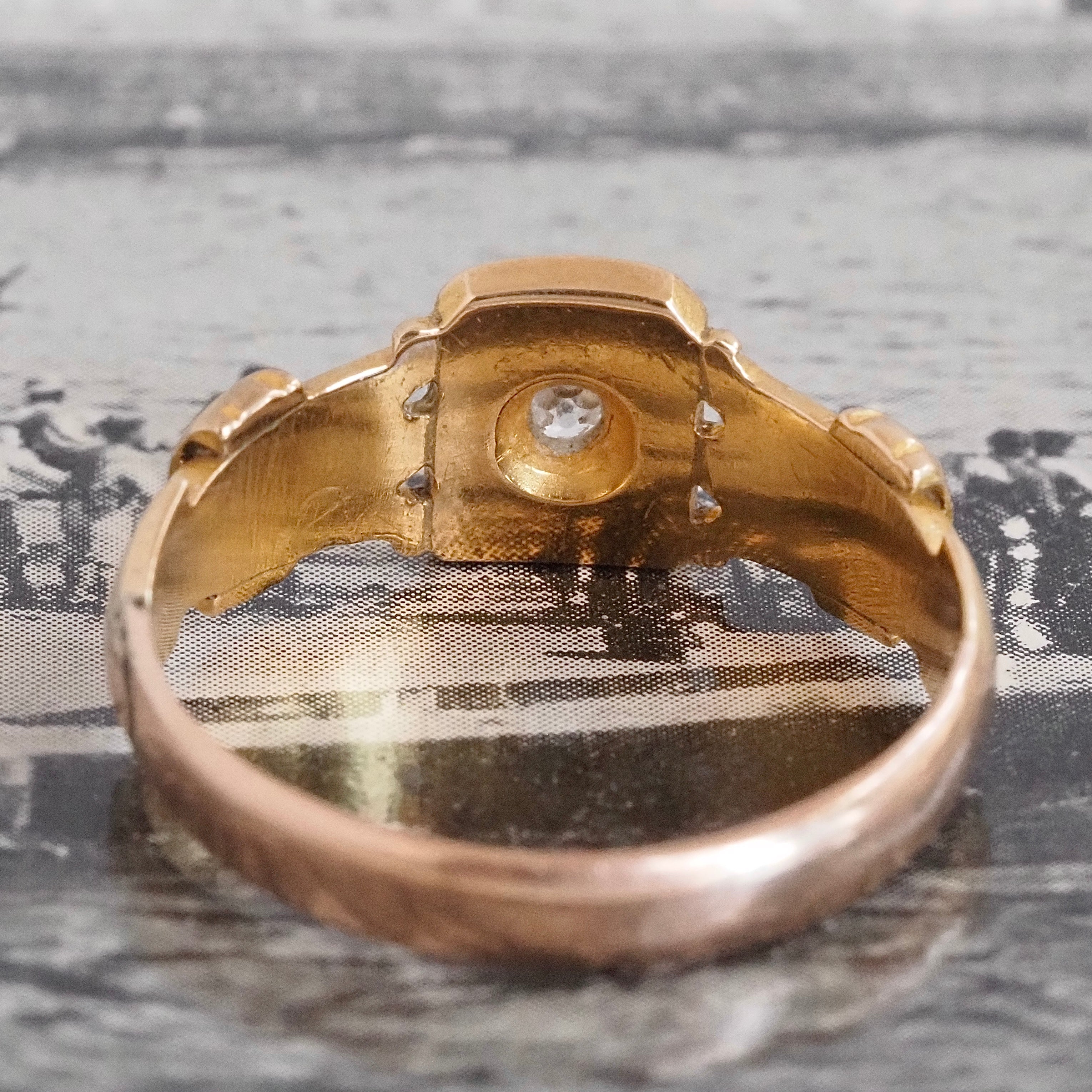 Antique Old Mine Cut Diamond 18k Gold Ornate Signet Ring