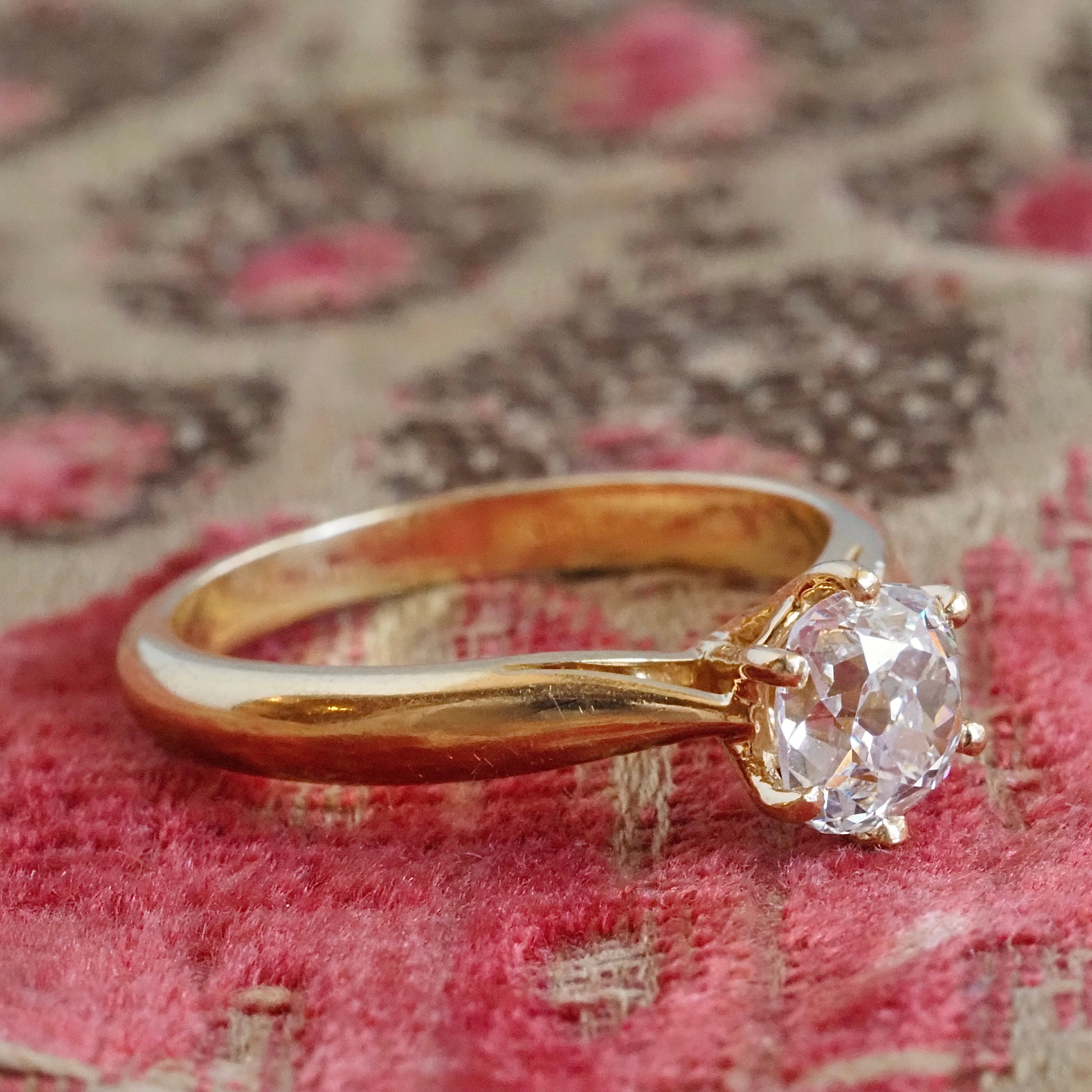 Vintage French Old Mine Cut Diamond 18k Solitaire Engagement Ring