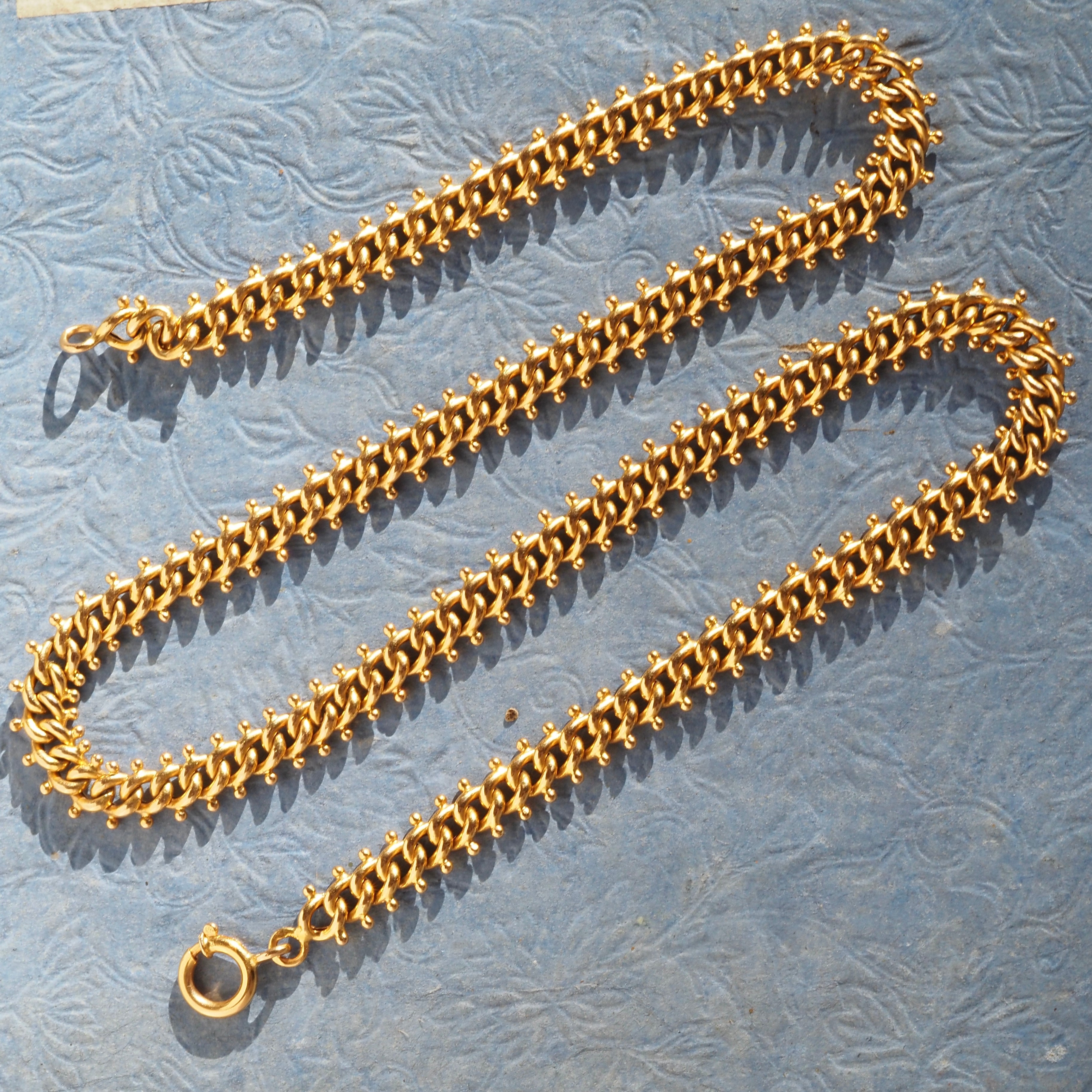 Vintage Portuguese 19K Gold Quilópode Beaded Curb Link Chain Necklace