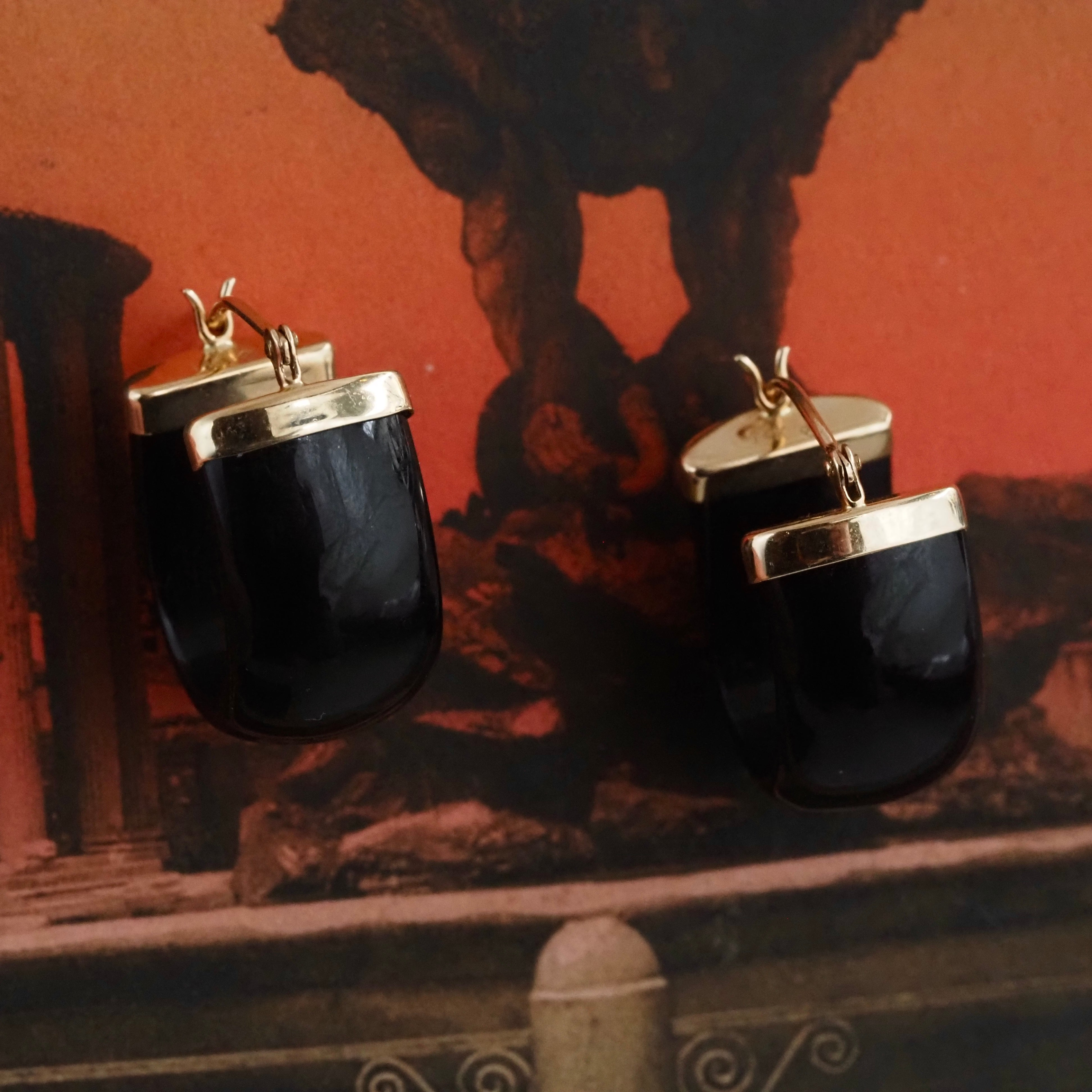 Vintage Onyx 14k Gold Hoops