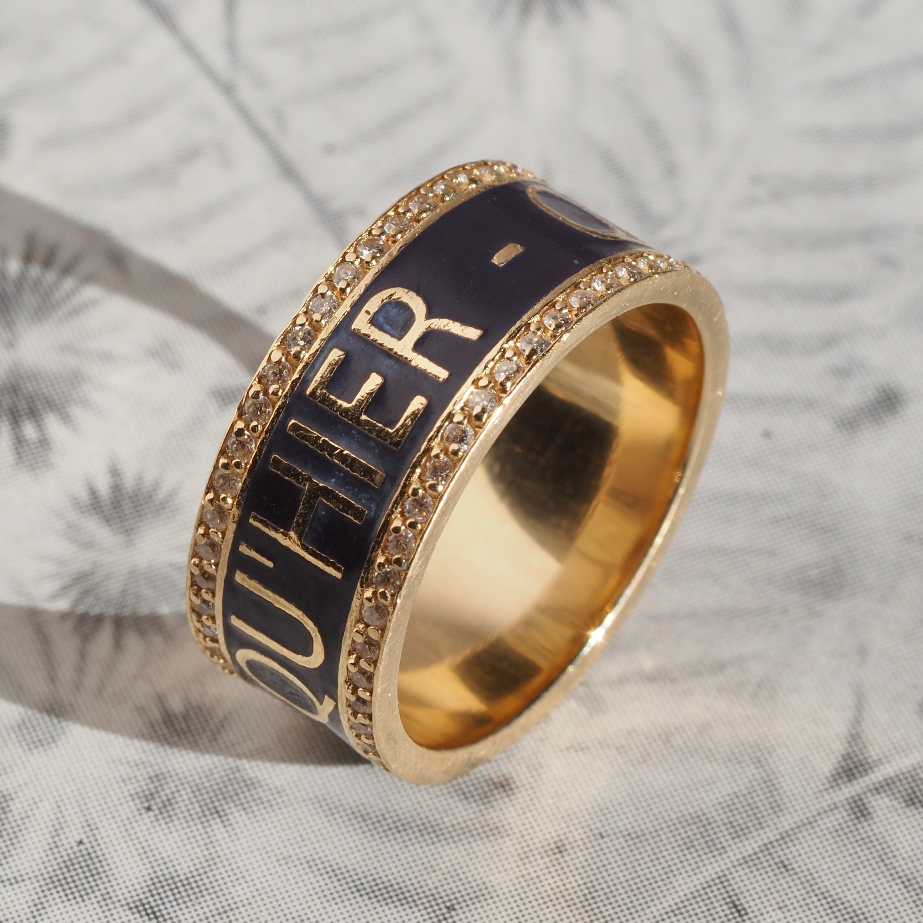 Qu'hier Que Demain "More Than Yesterday, Less Than Tomorrow" Blue Enamel and Diamond 14k Gold Band