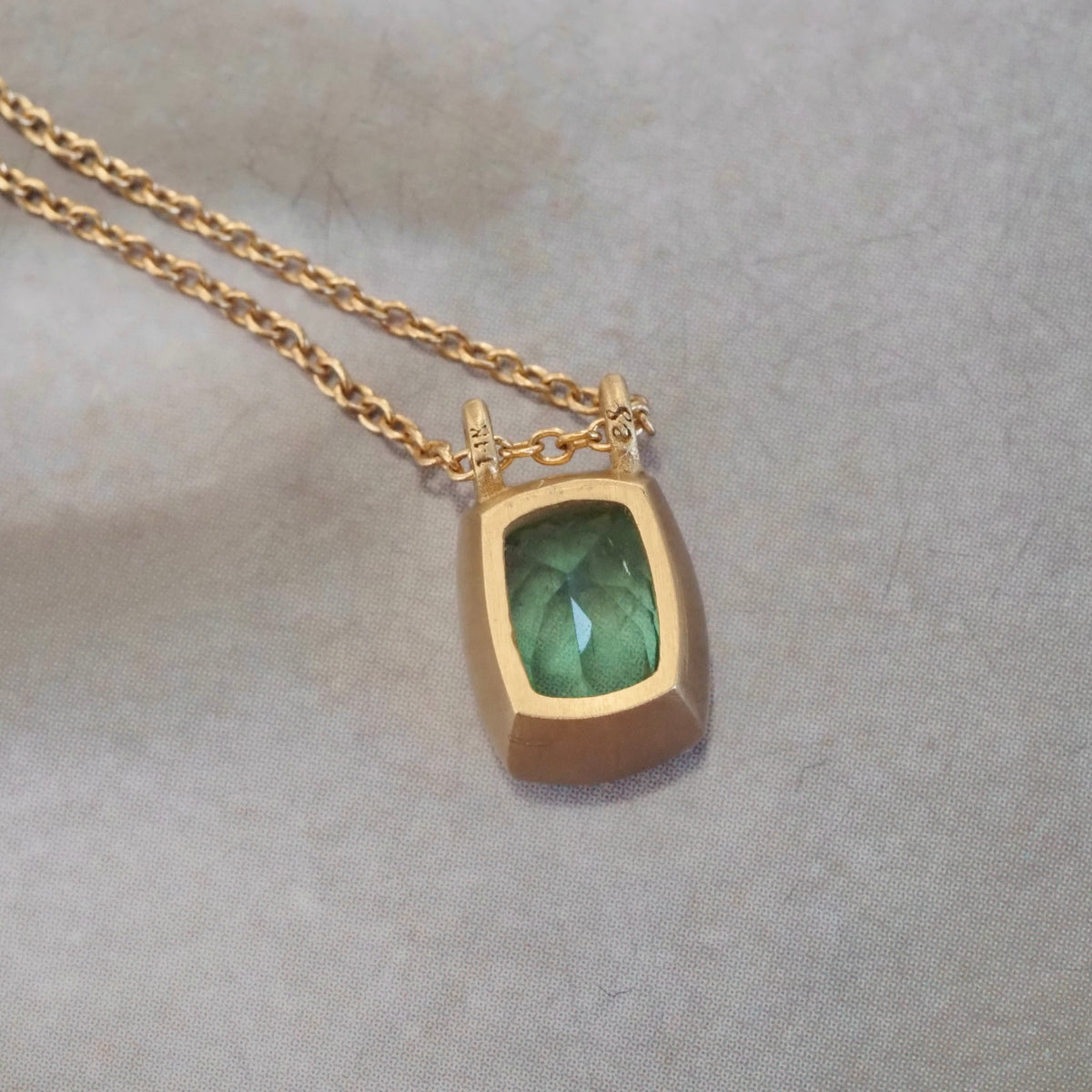 Emerald Brushed 14k Gold Necklace