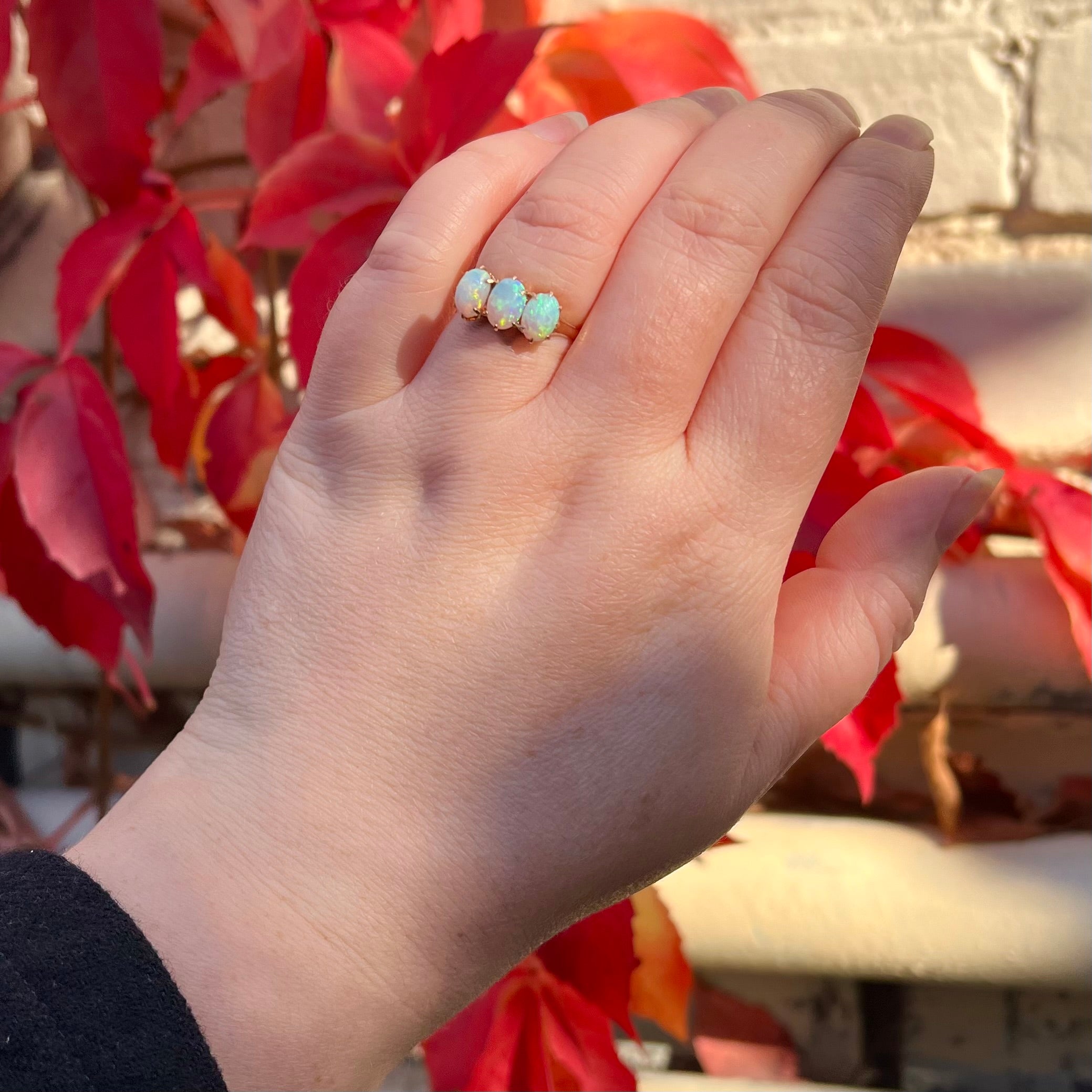 Antique Victorian Opal Trilogy 10k Gold Ring