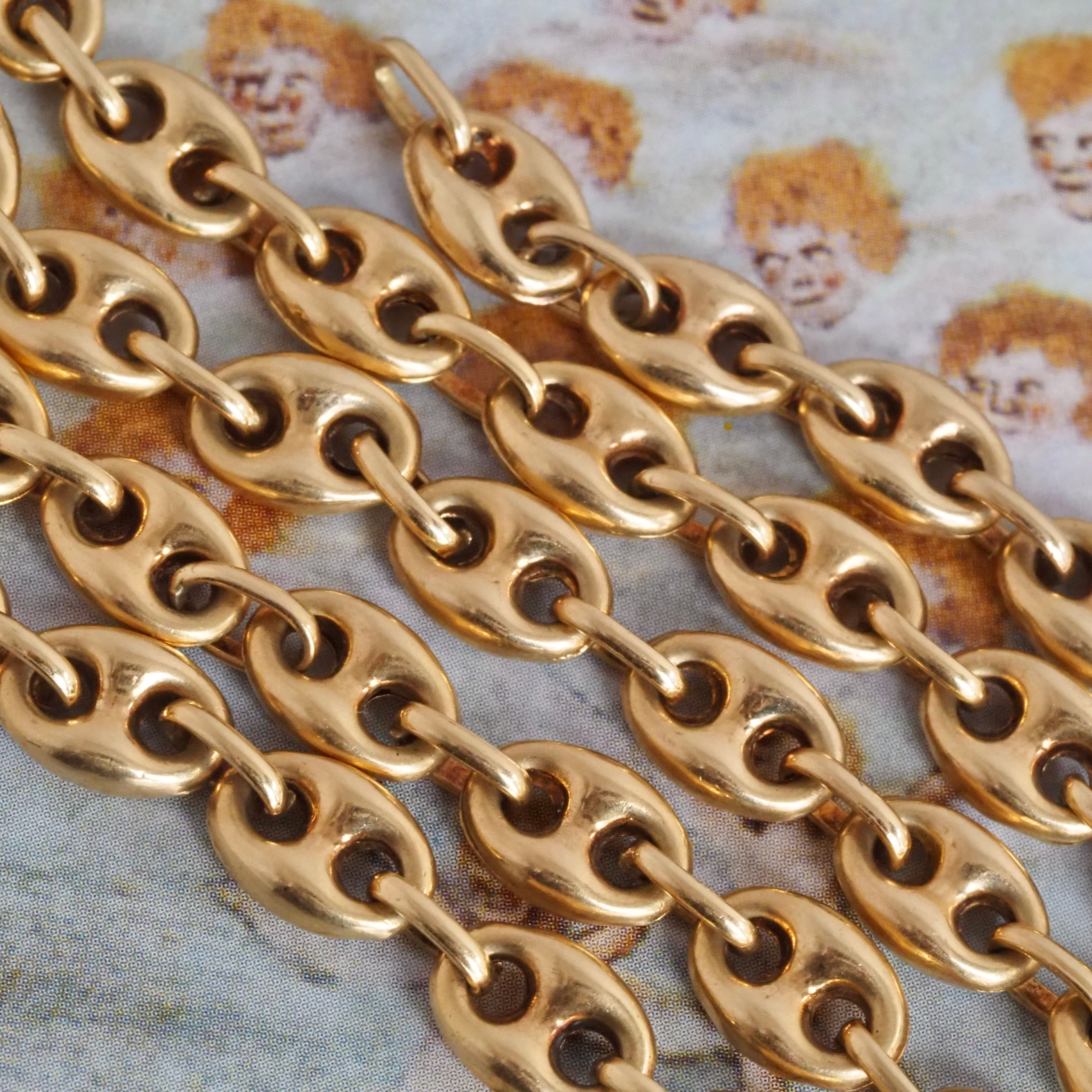 Vintage Puffy Mariner Link 18k Gold Chain 18" Necklace