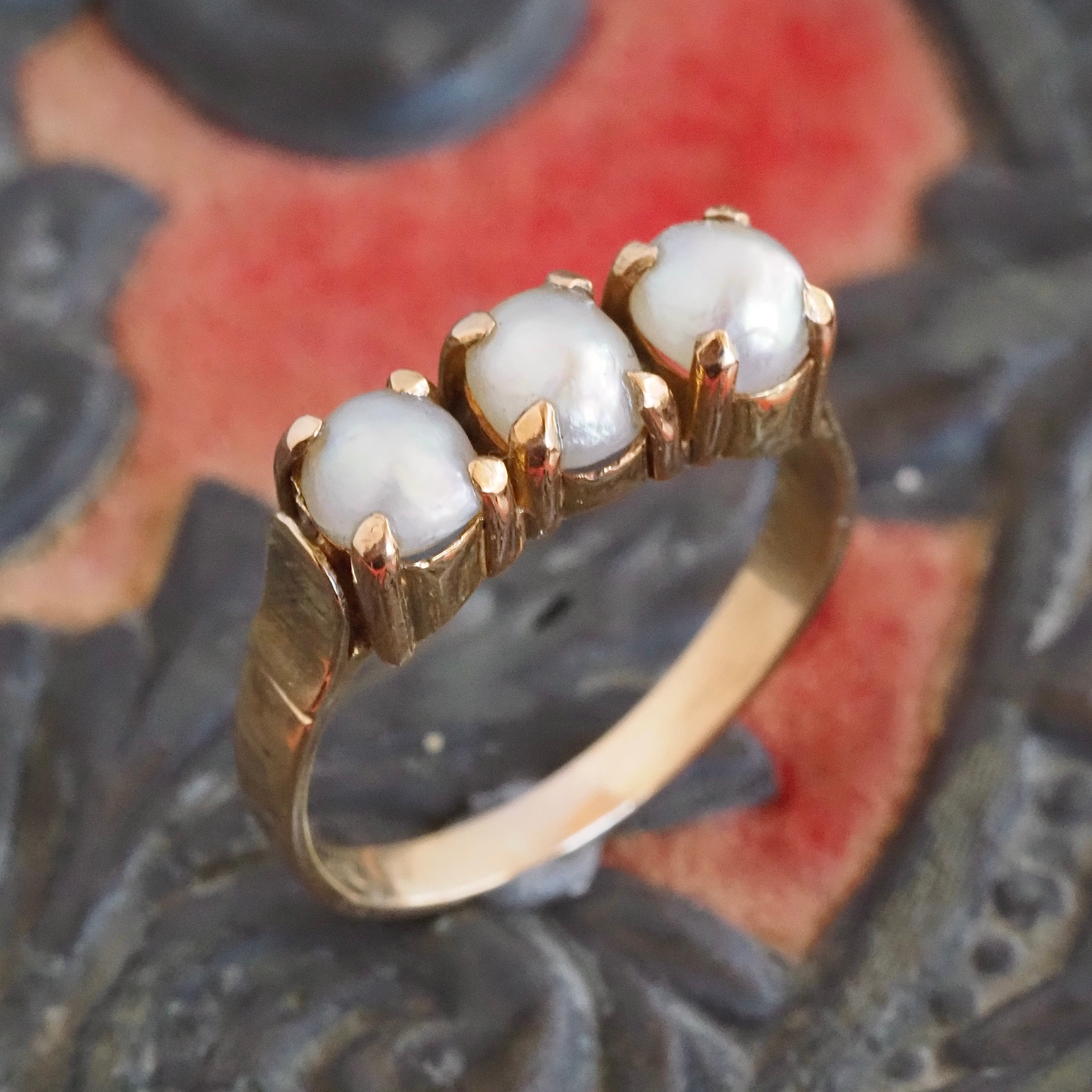 Vintage Baroque Pearl Trilogy 18k Gold Ring