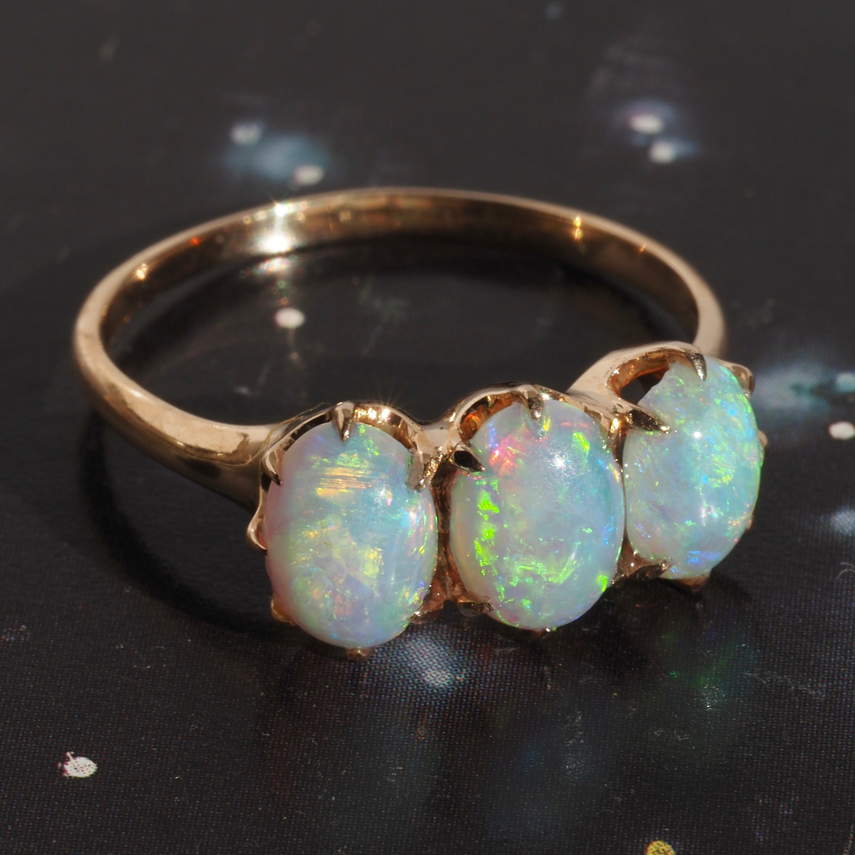 Antique Victorian Opal Trilogy 10k Gold Ring