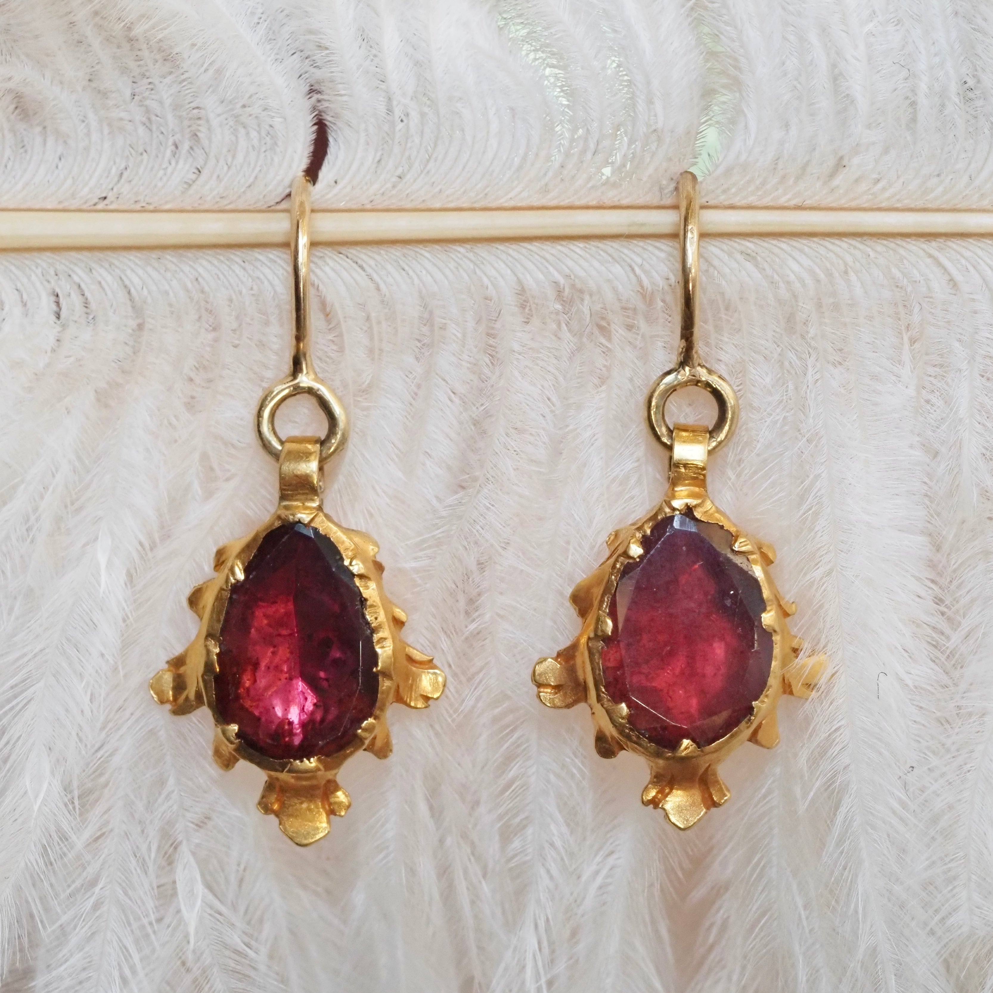 Antique Georgian 15k Gold Foil Backed Garnet Earrings