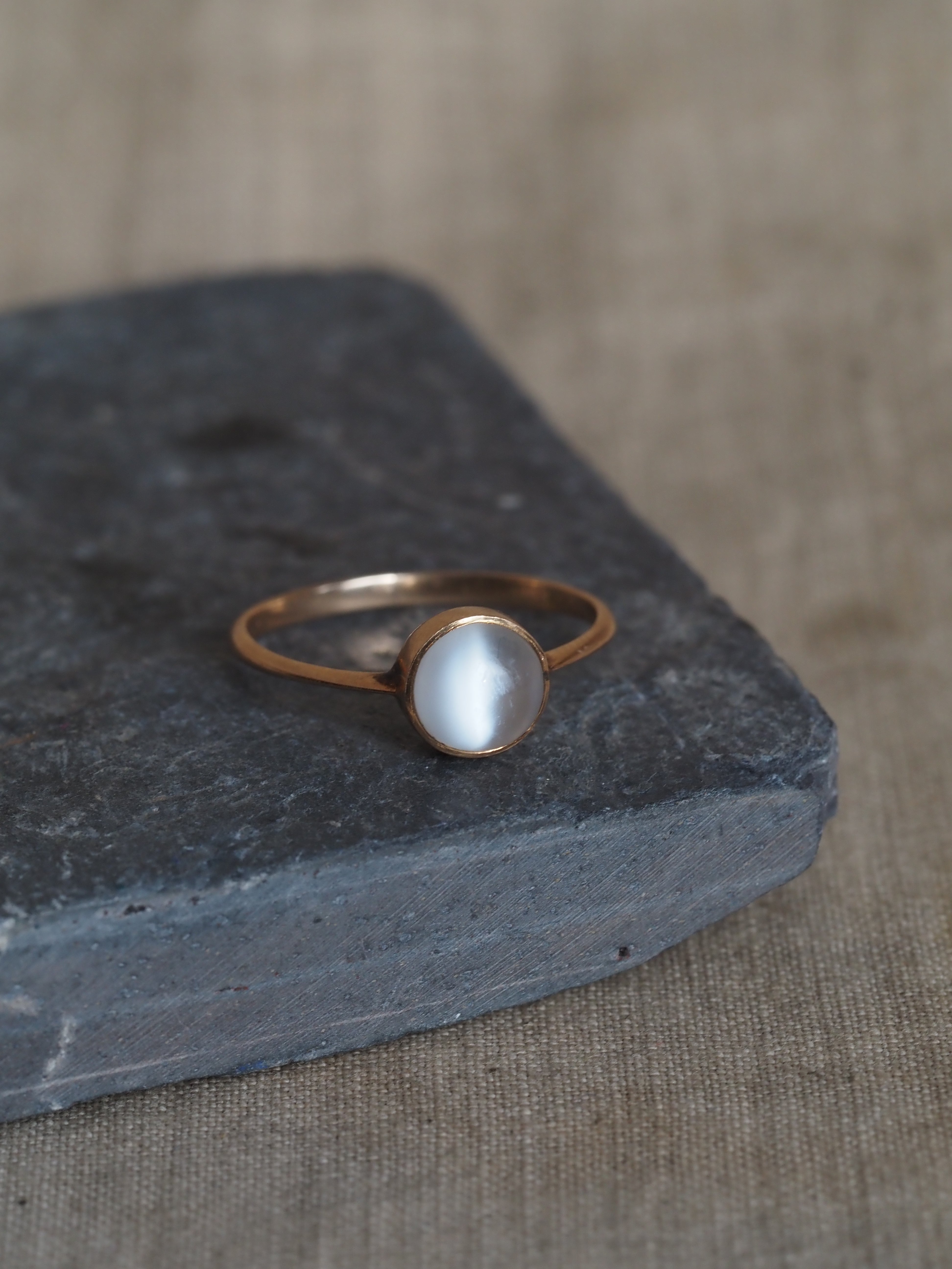 Modernist Cat’s Eye Moonstone 14k Gold Ring