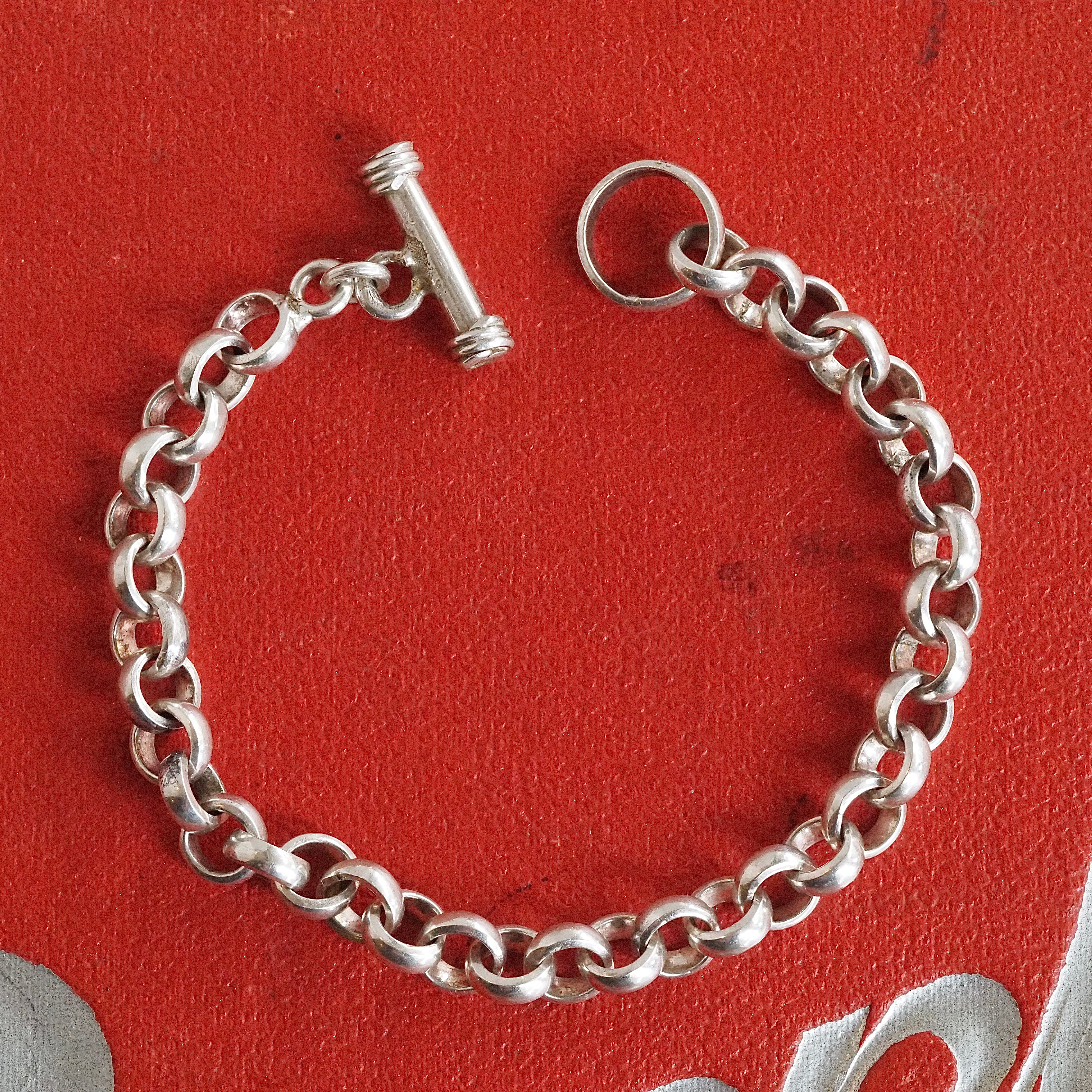 Vintage Sterling Silver 8" Rolo Link Chain Toggle Bracelet