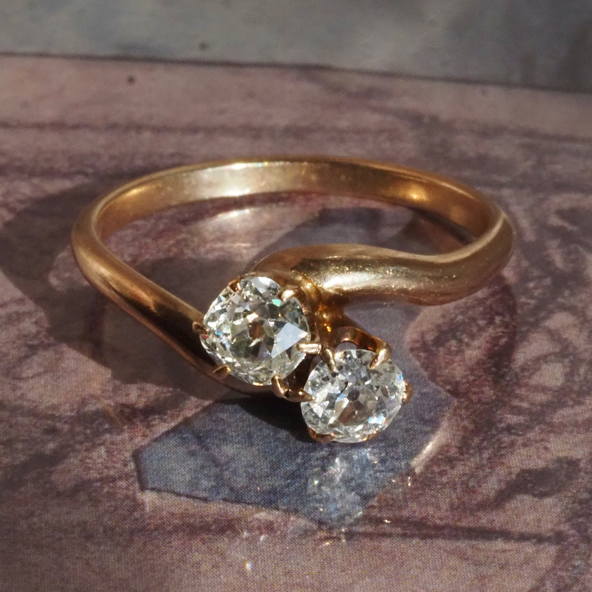 Antique Victorian Moi et Toi Old Mine Cut Diamond 10k Gold Engagement Ring