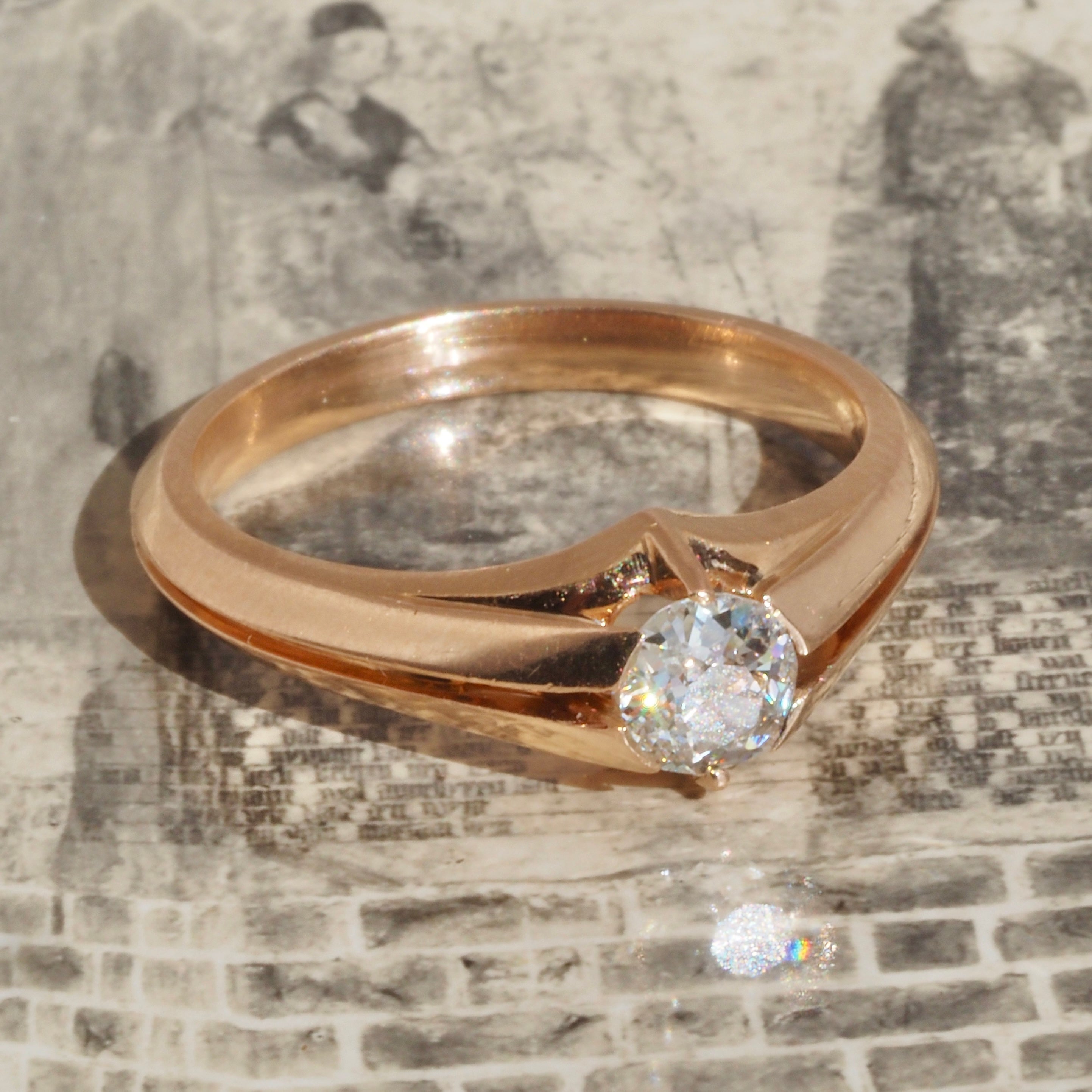 Antique Art Nouveau Old Mine Cut Diamond 18k Gold Engagement Ring