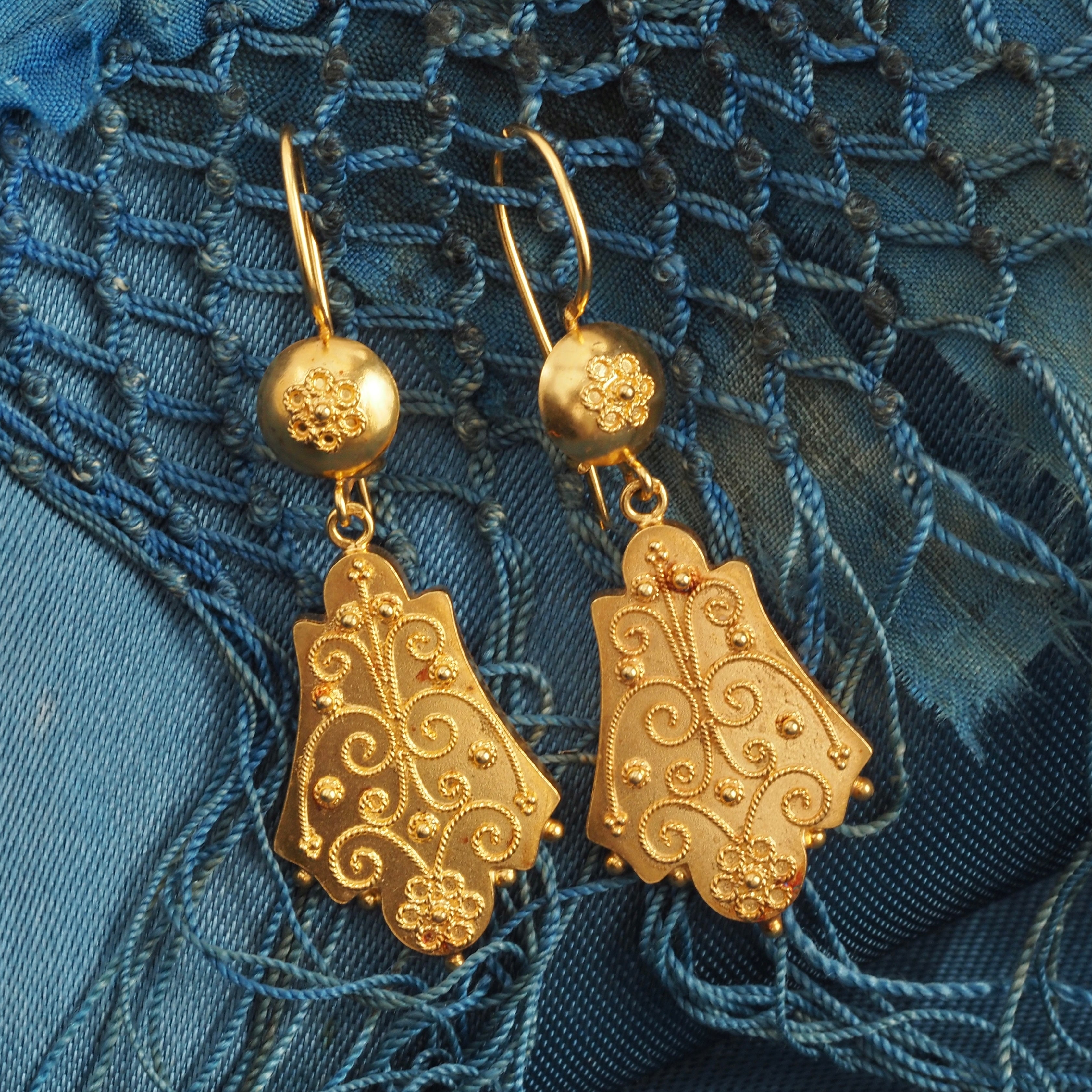 Antique Victorian Portuguese Filigree 19k Gold Earrings