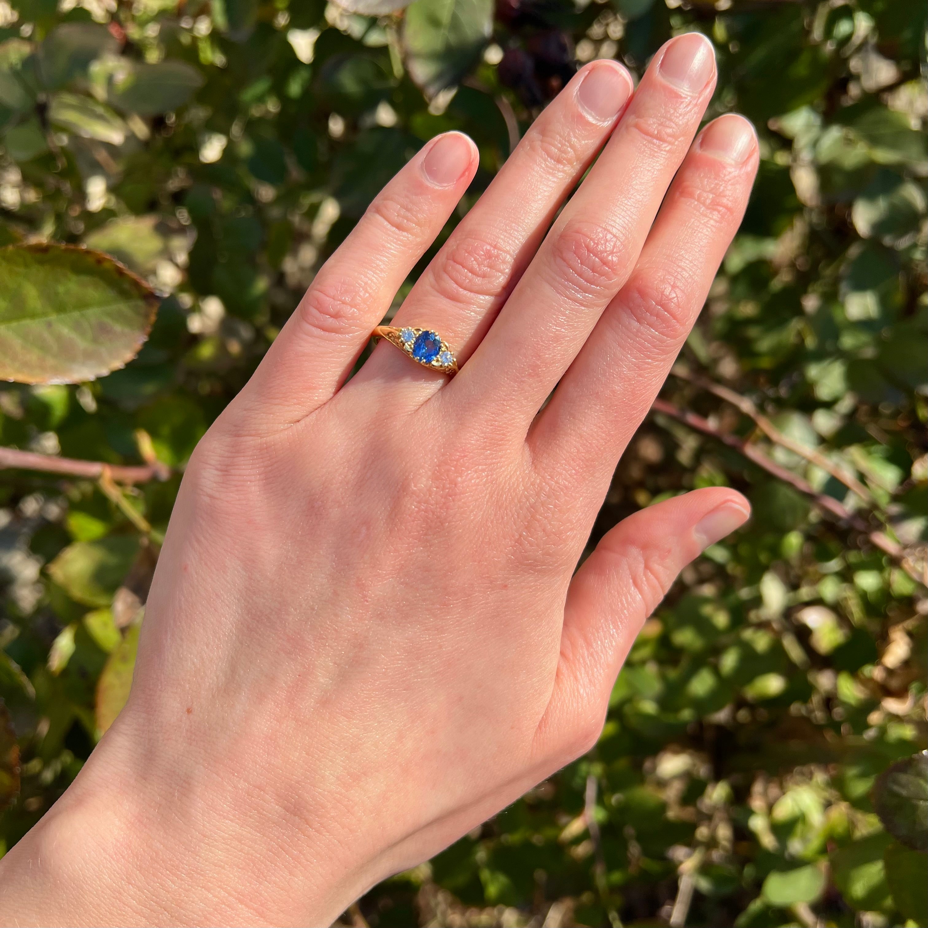 Vintage English Sapphire and Diamond 18k Gold Ring