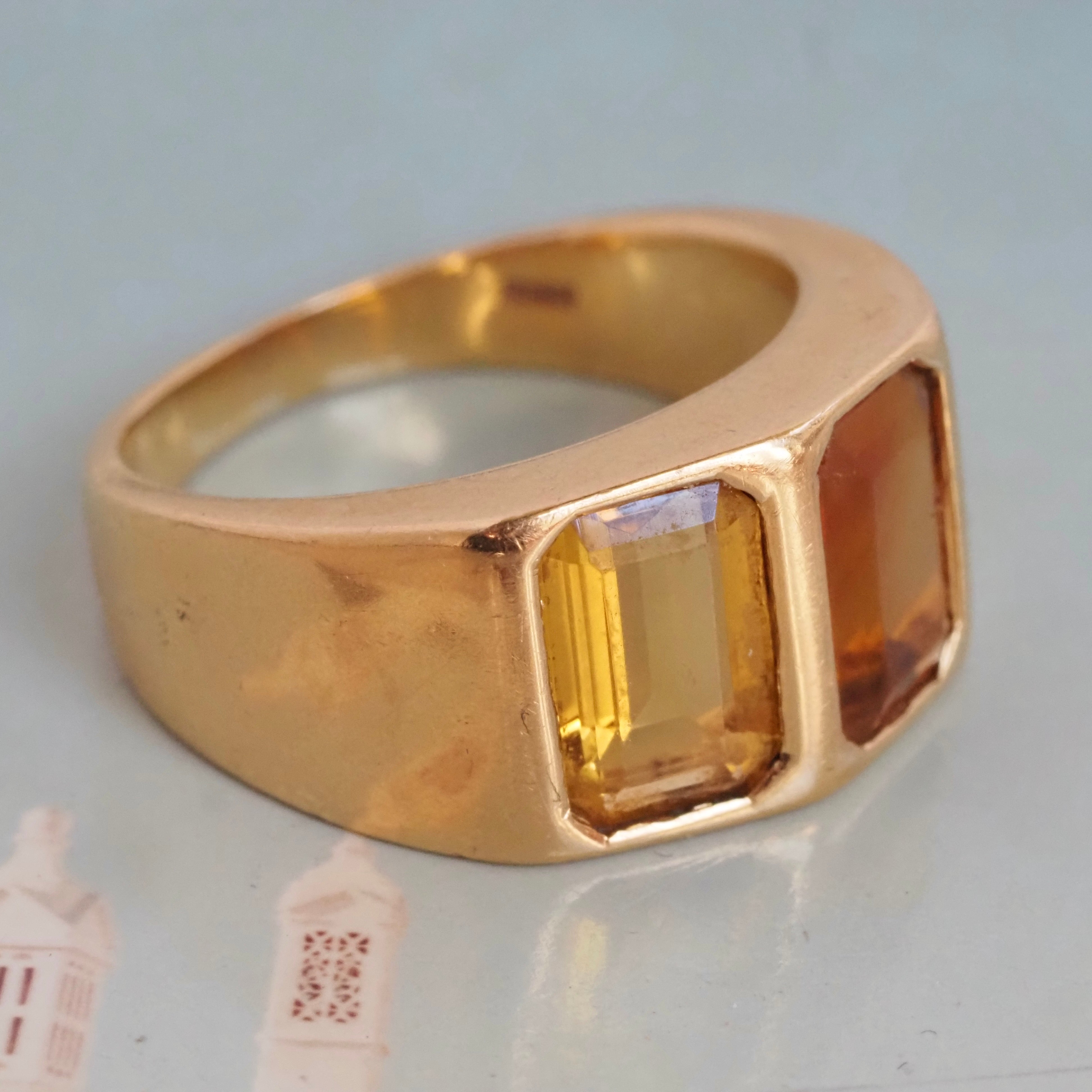 Vintage Italian Citrine and Beryl 18k Gold Ring