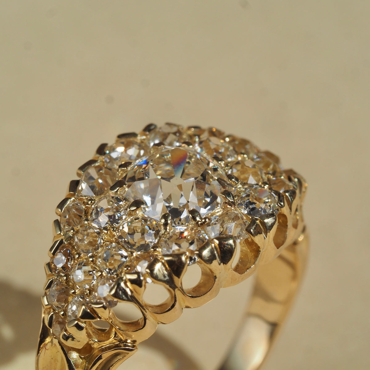 c. 1910 2.90ctw Old Mine Cut Diamond Cluster 18k Gold Ring