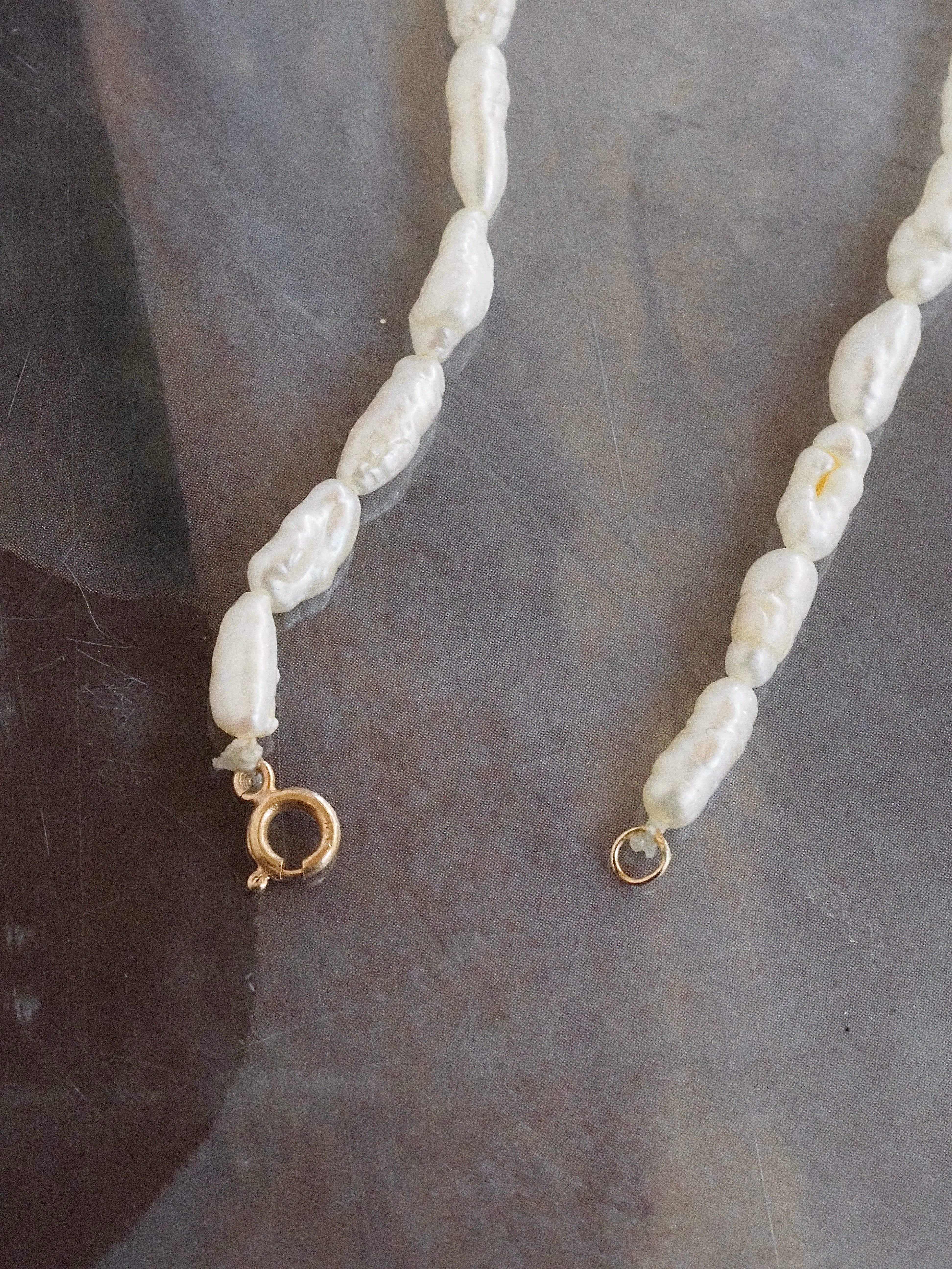 Rice Pearl Necklace With 14k Gold Clasp
