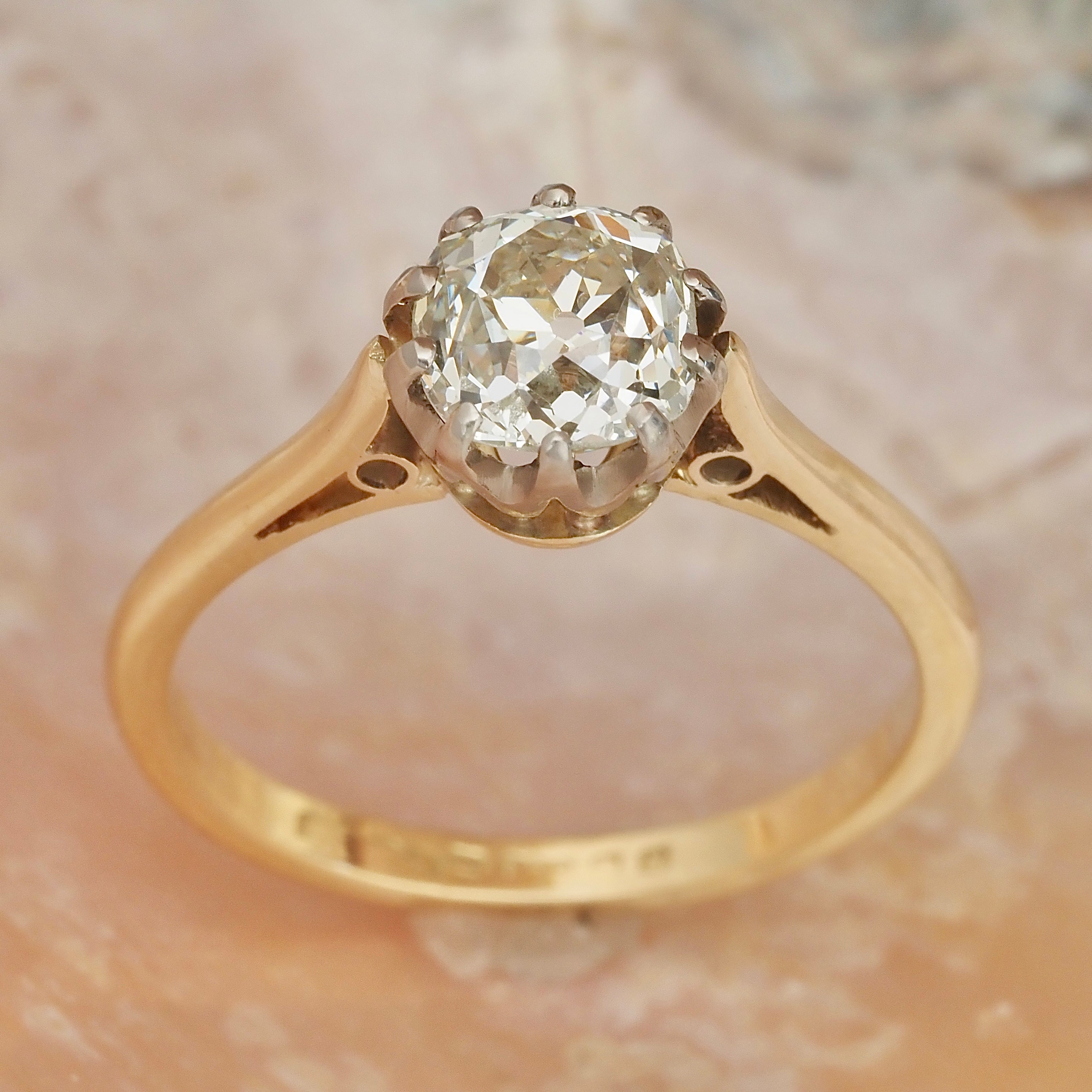 Antique English 1.69ct Old Mine Cut Diamond 18k Gold Engagement Ring