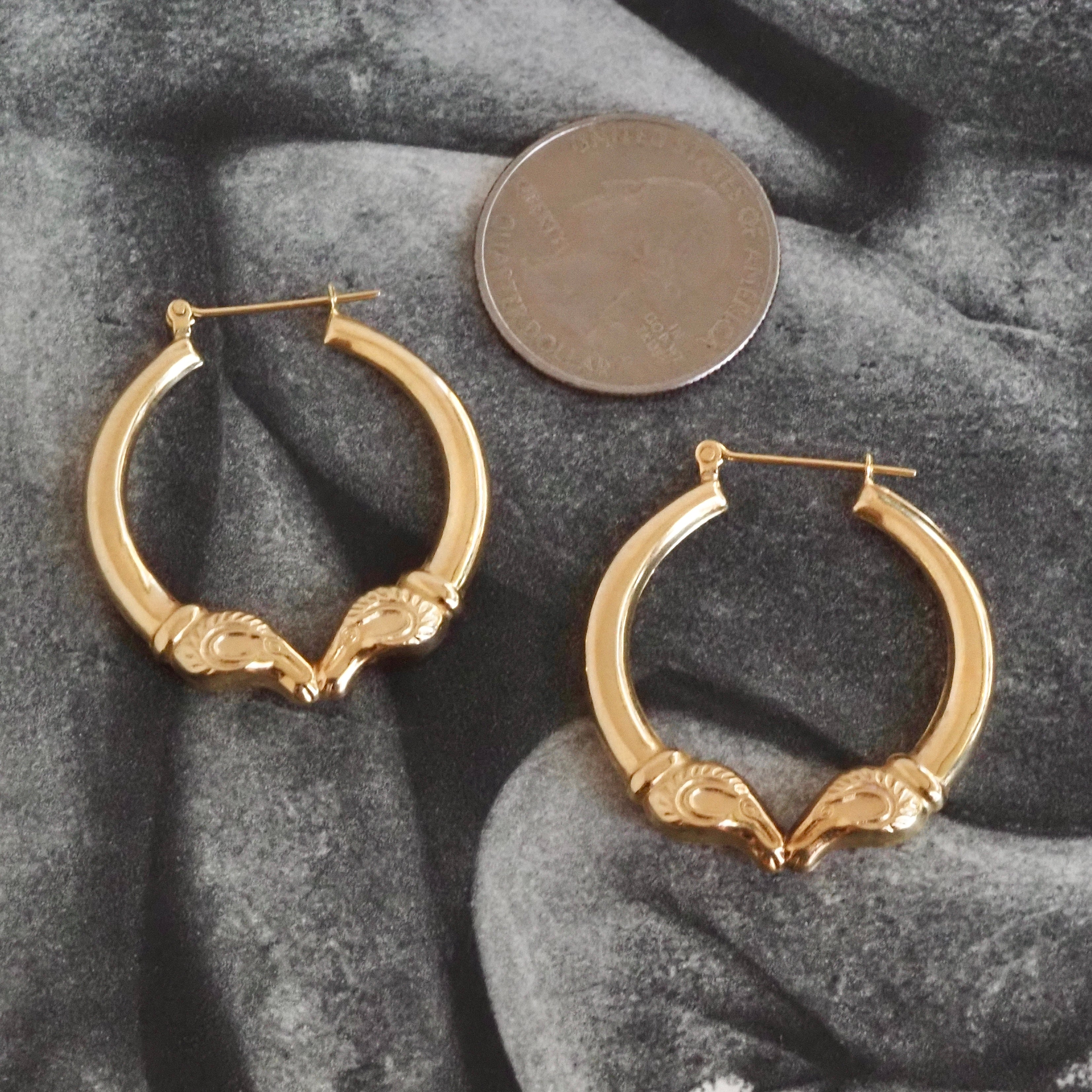 Vintage Large Ram 14k Gold Hoops
