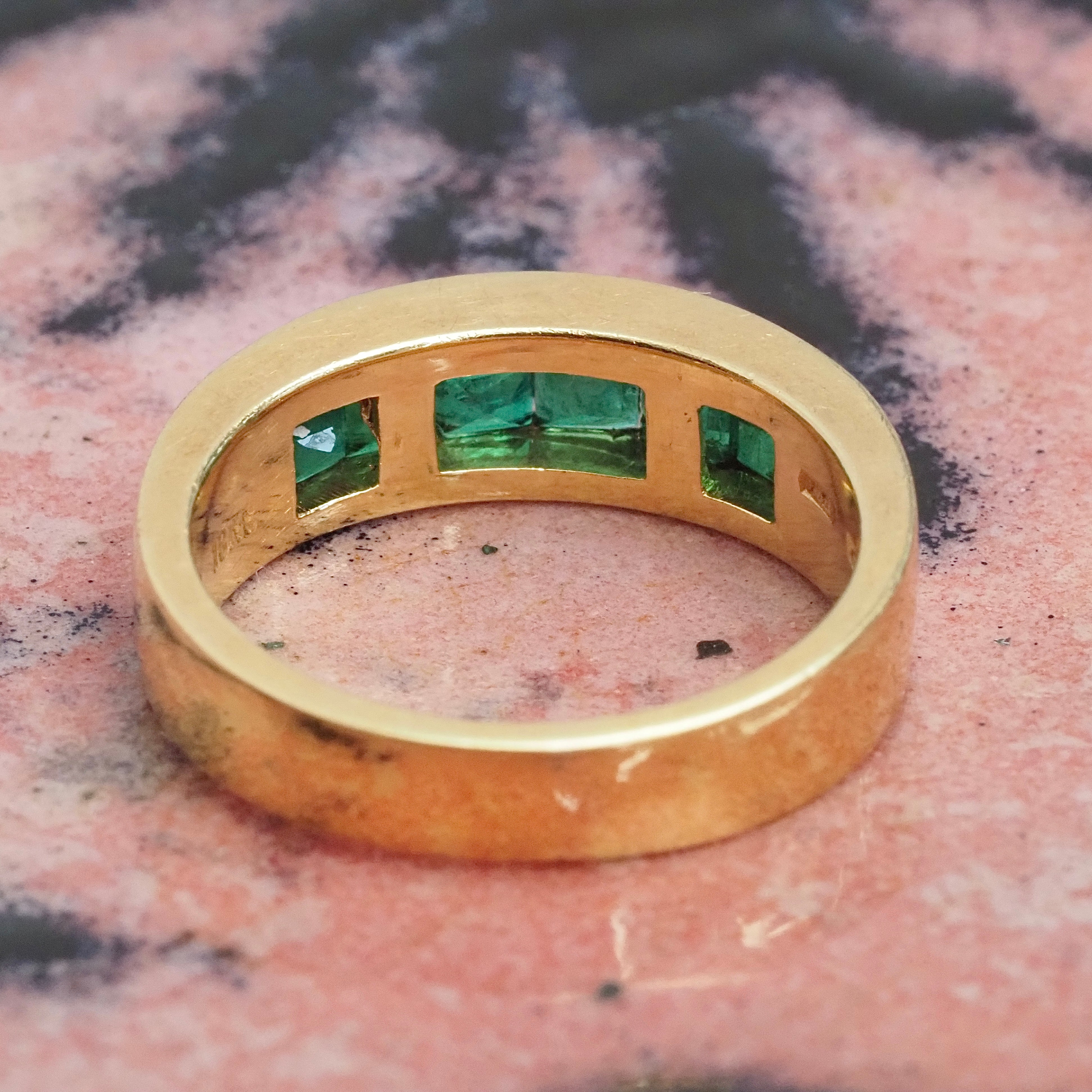 Vintage Italian 18k Gold Emerald Channel Set Band