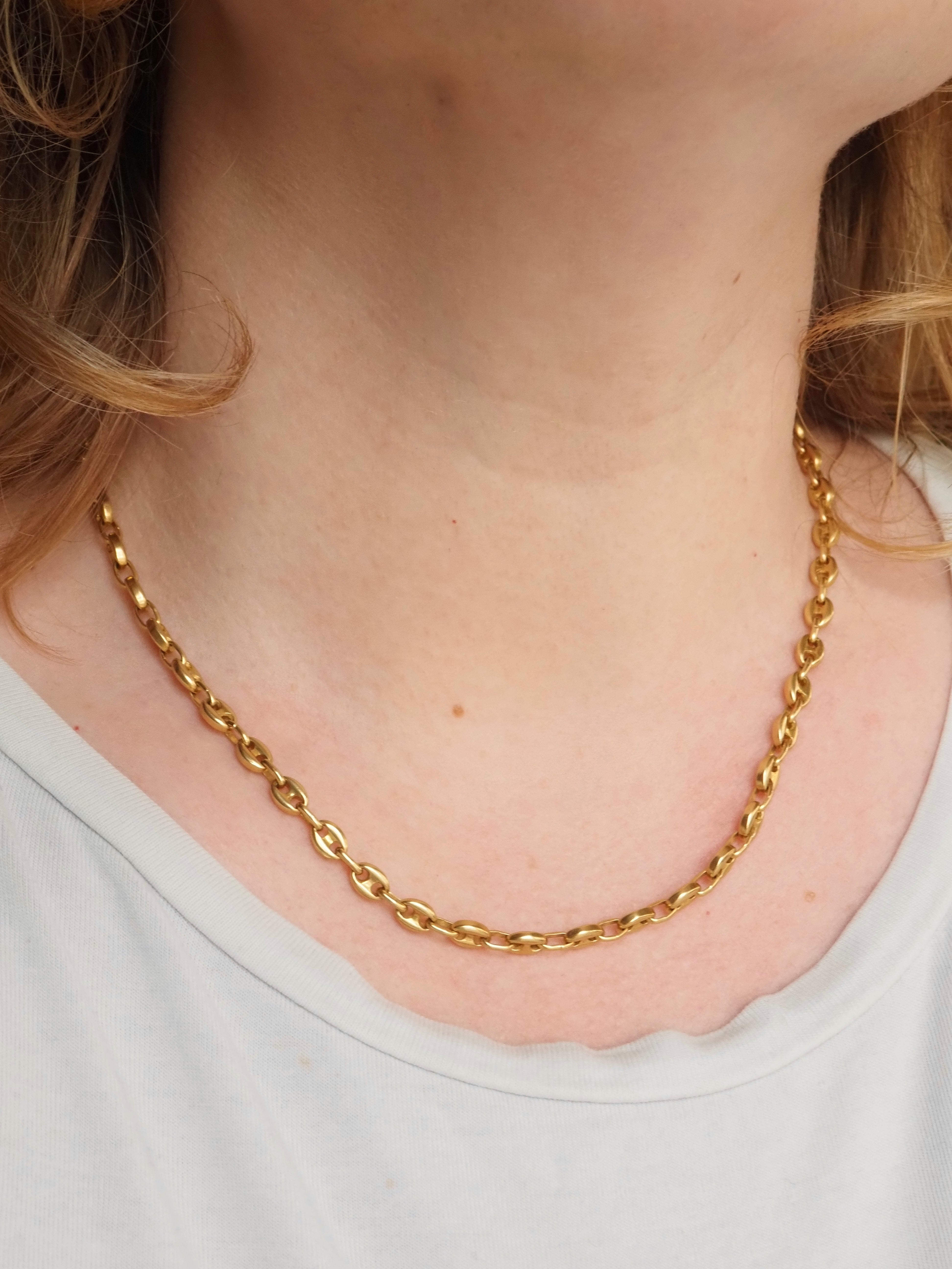 Vintage Small Puffy Mariner Solid Link 18k Gold Chain 18" Necklace