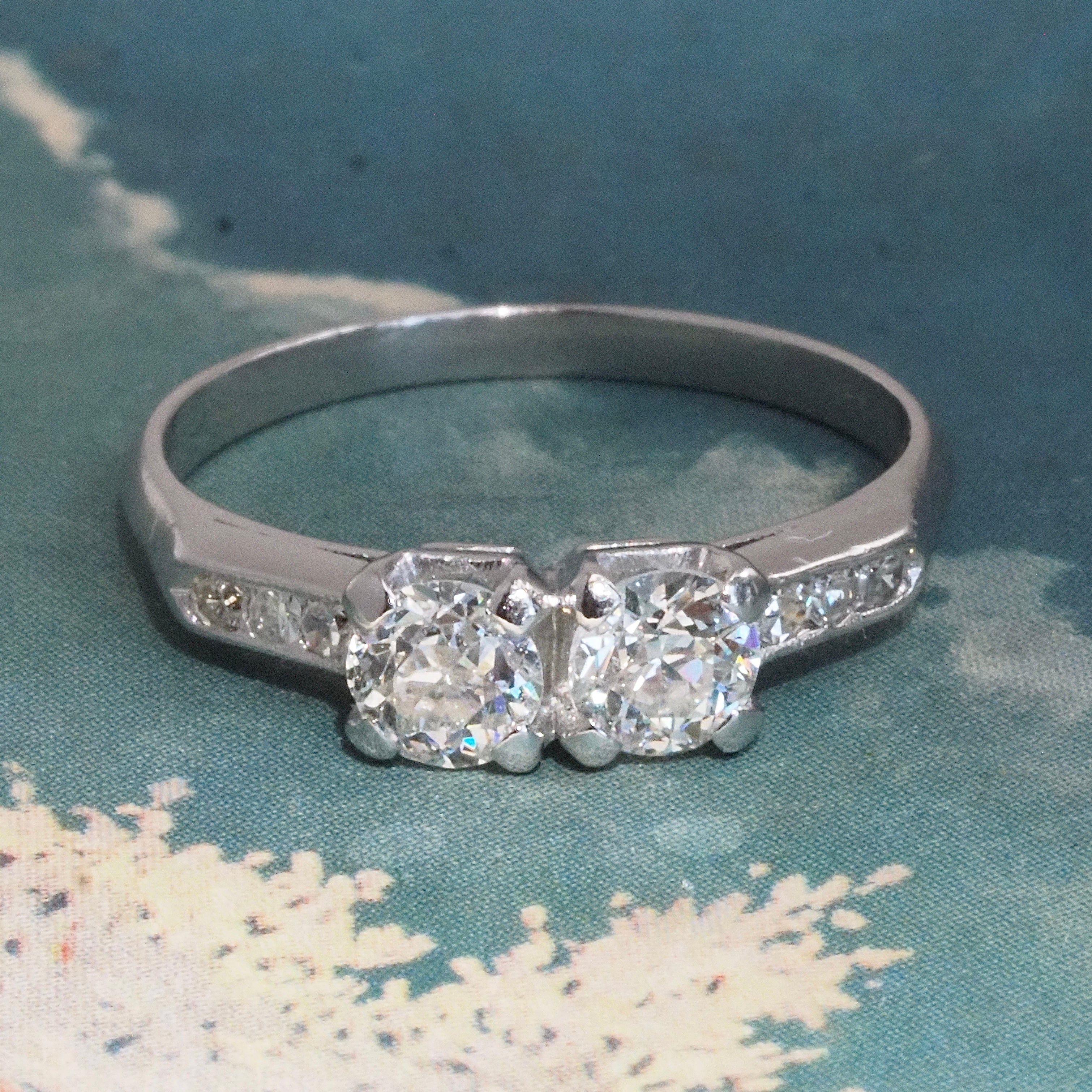 Mid-Century Moi et Toi Old European Cut Diamond Platinum Engagement Ring