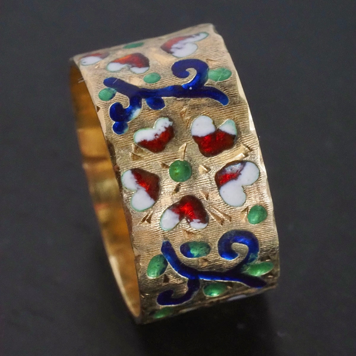 Vintage Enamel 14k Gold Floral Cigar Band