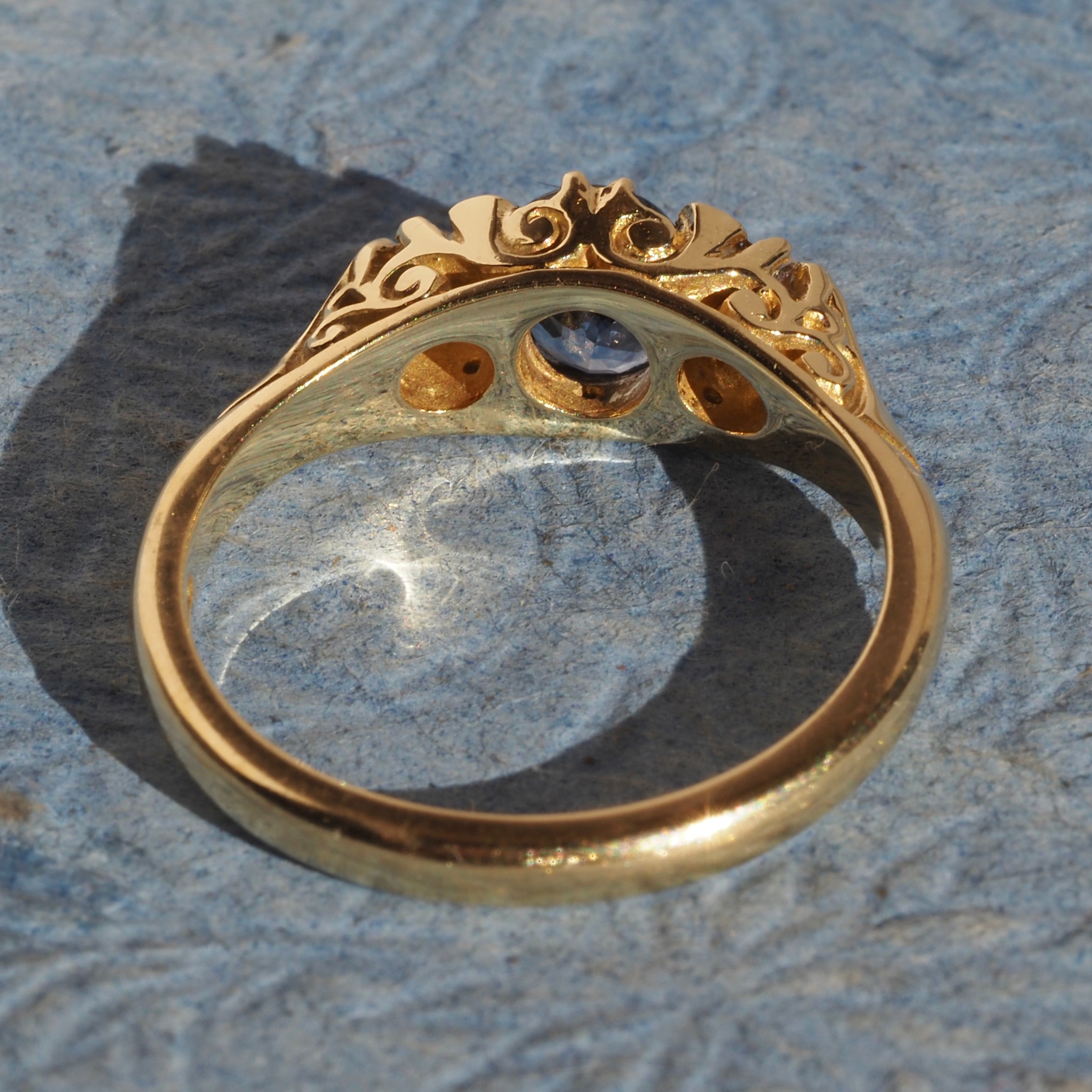 Vintage English Sapphire and Diamond 18k Gold Ring