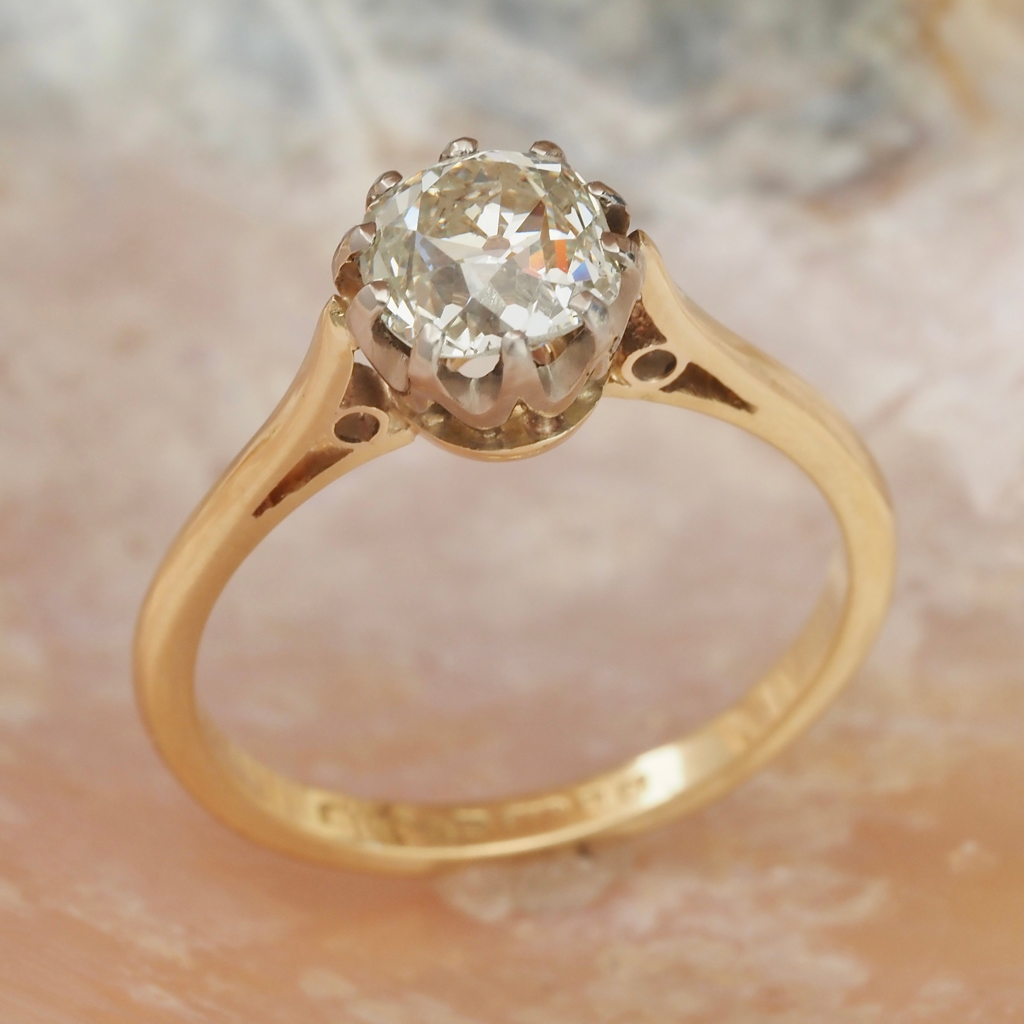 Antique English 1.69ct Old Mine Cut Diamond 18k Gold Engagement Ring