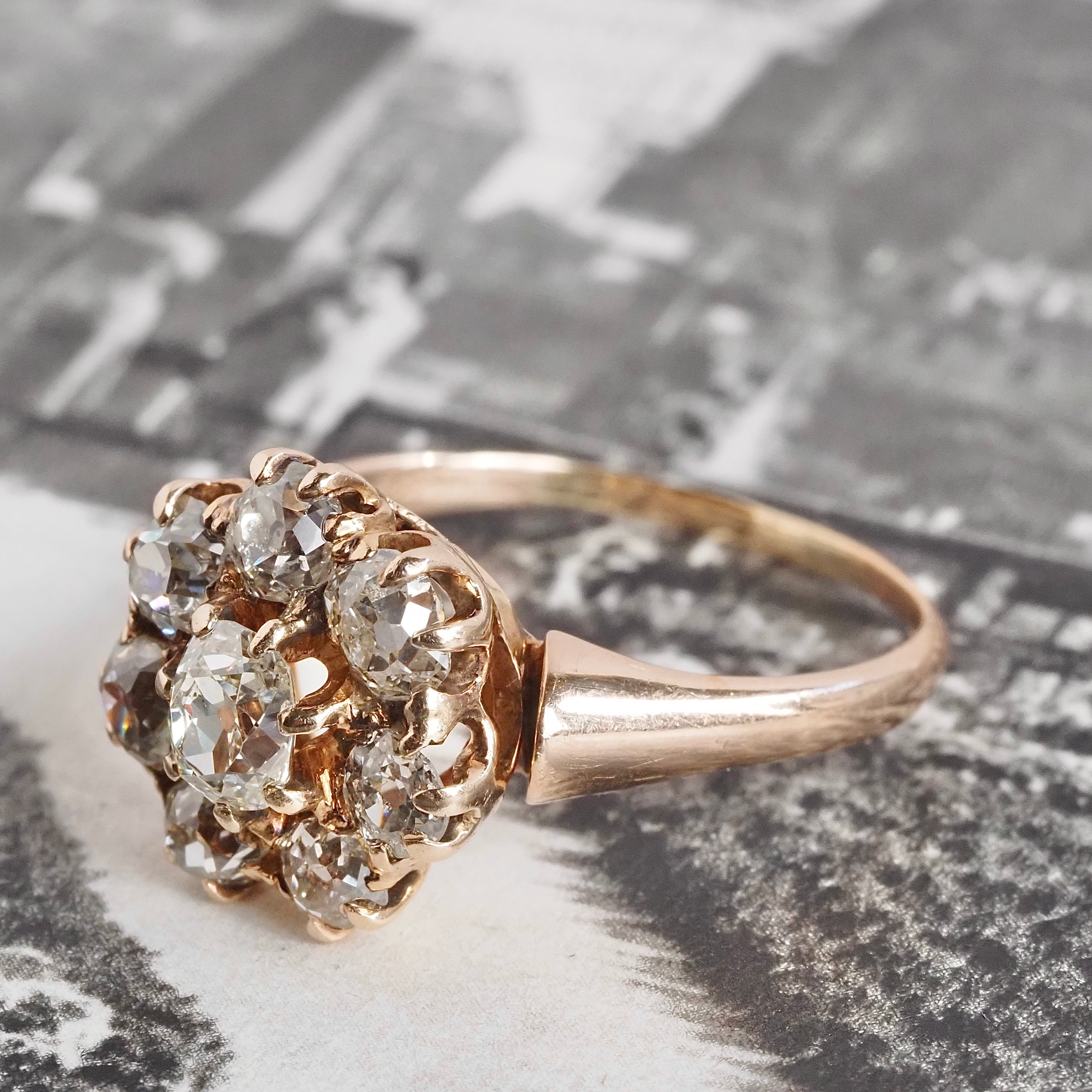 Antique Victorian Old Mine Cut Diamond Cluster 14k Gold Engagement Ring