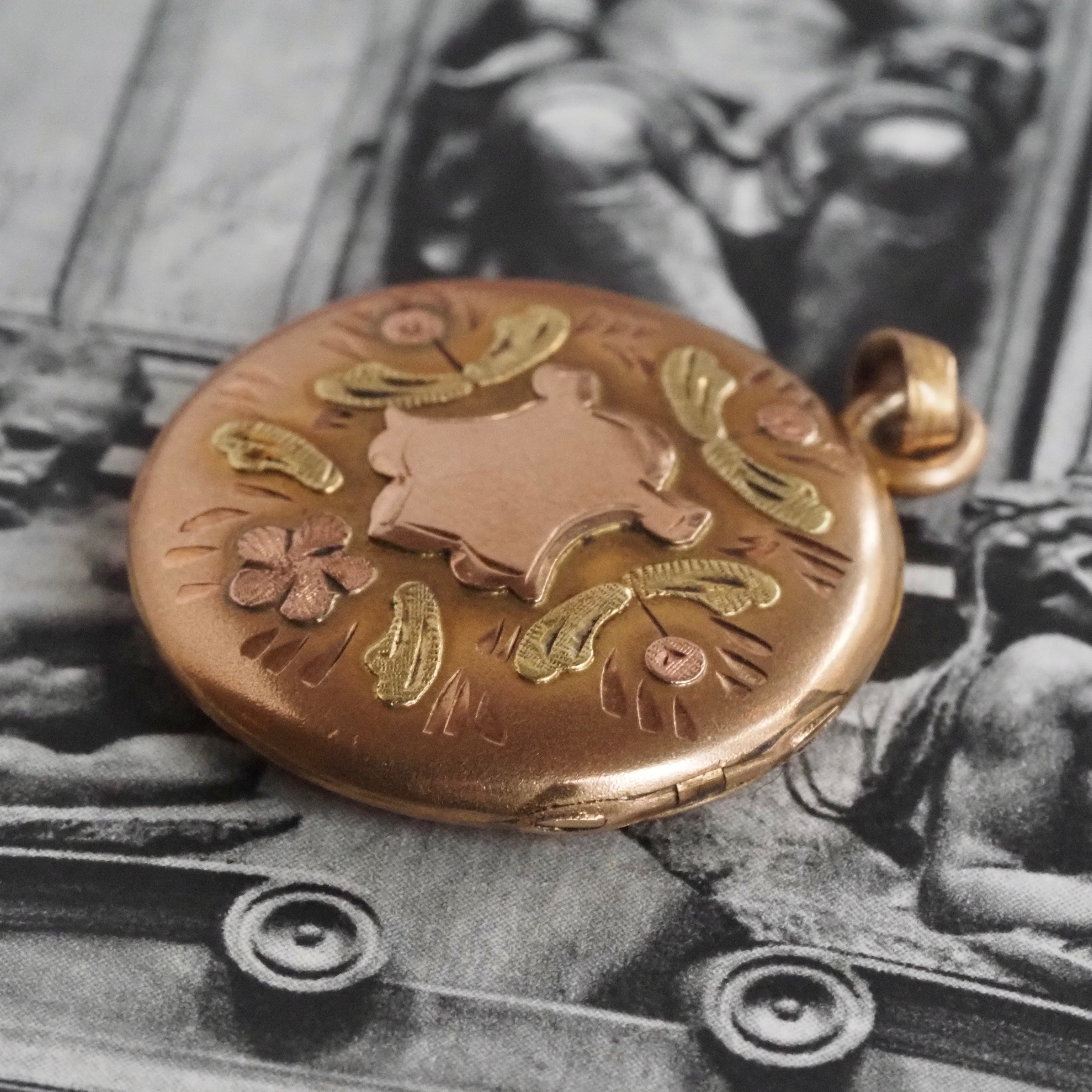 Antique Victorian Locket Rose & Green 14k Gold Charm