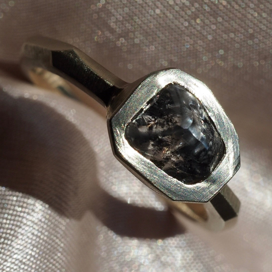 Raw 2ct Diamond Brushed 14k Gold Engagement Ring