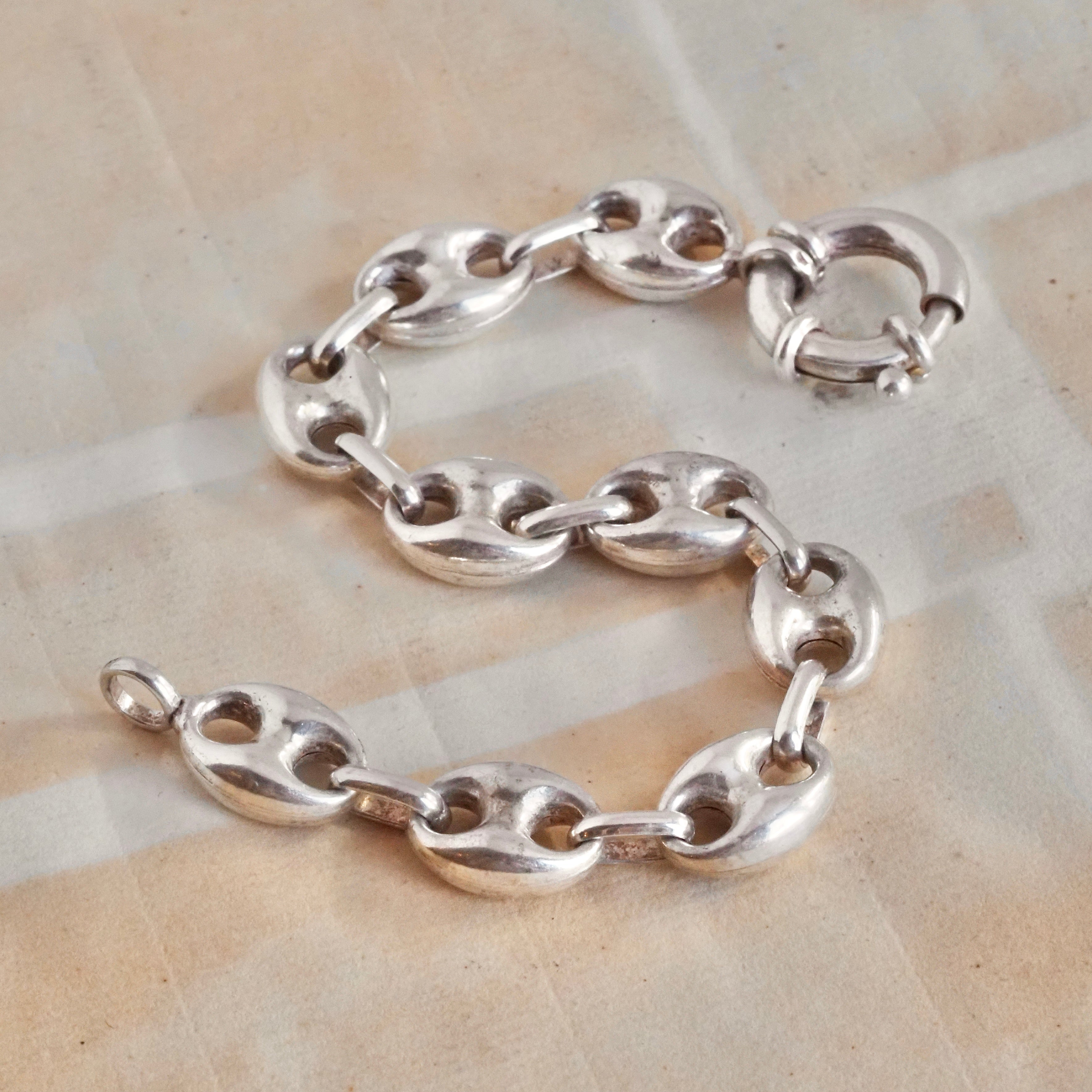 Vintage Italian Puffy Mariner Sterling Silver Bracelet with Bolt Clasp