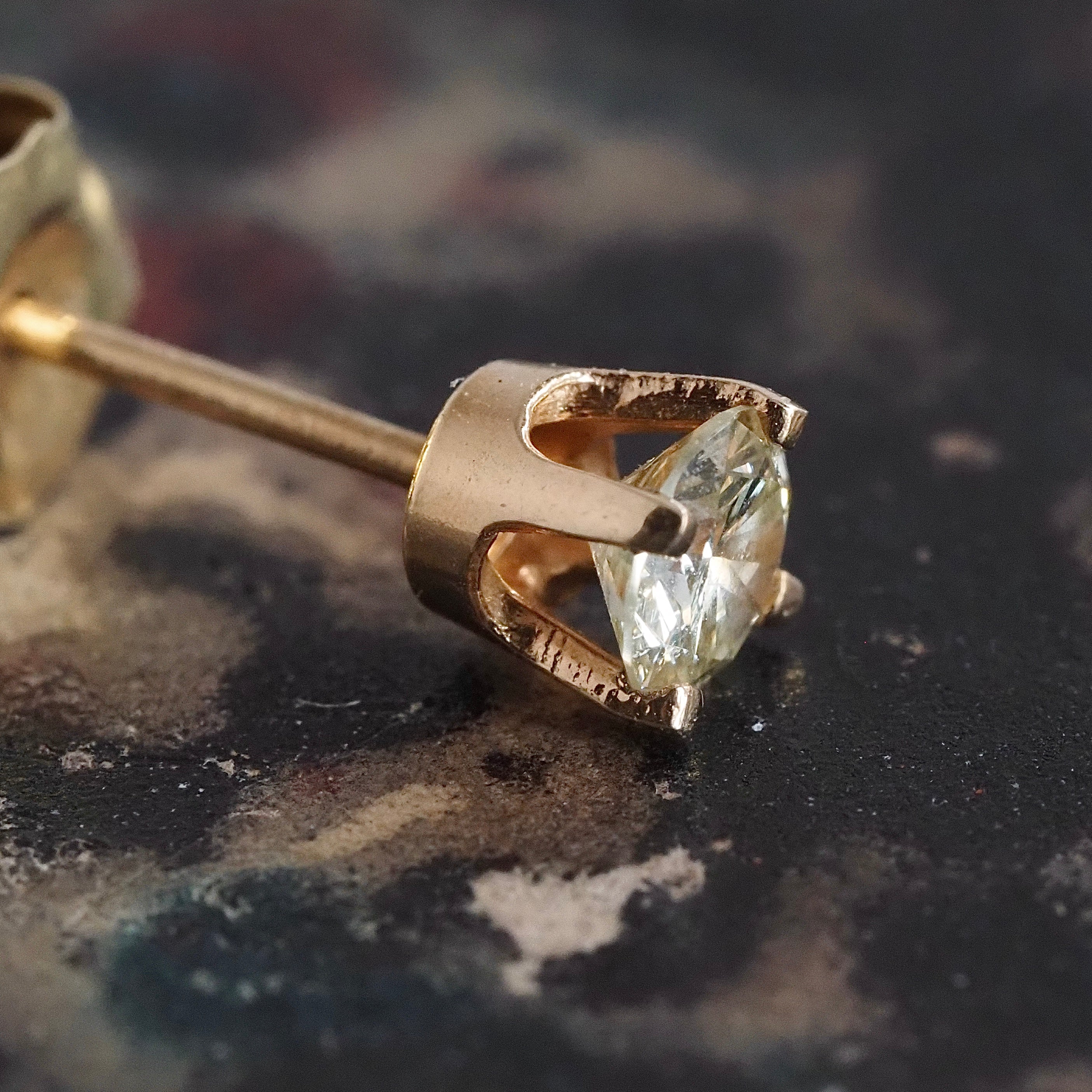 Vintage 14k Gold Pale Yellow Diamond Stud Earrings
