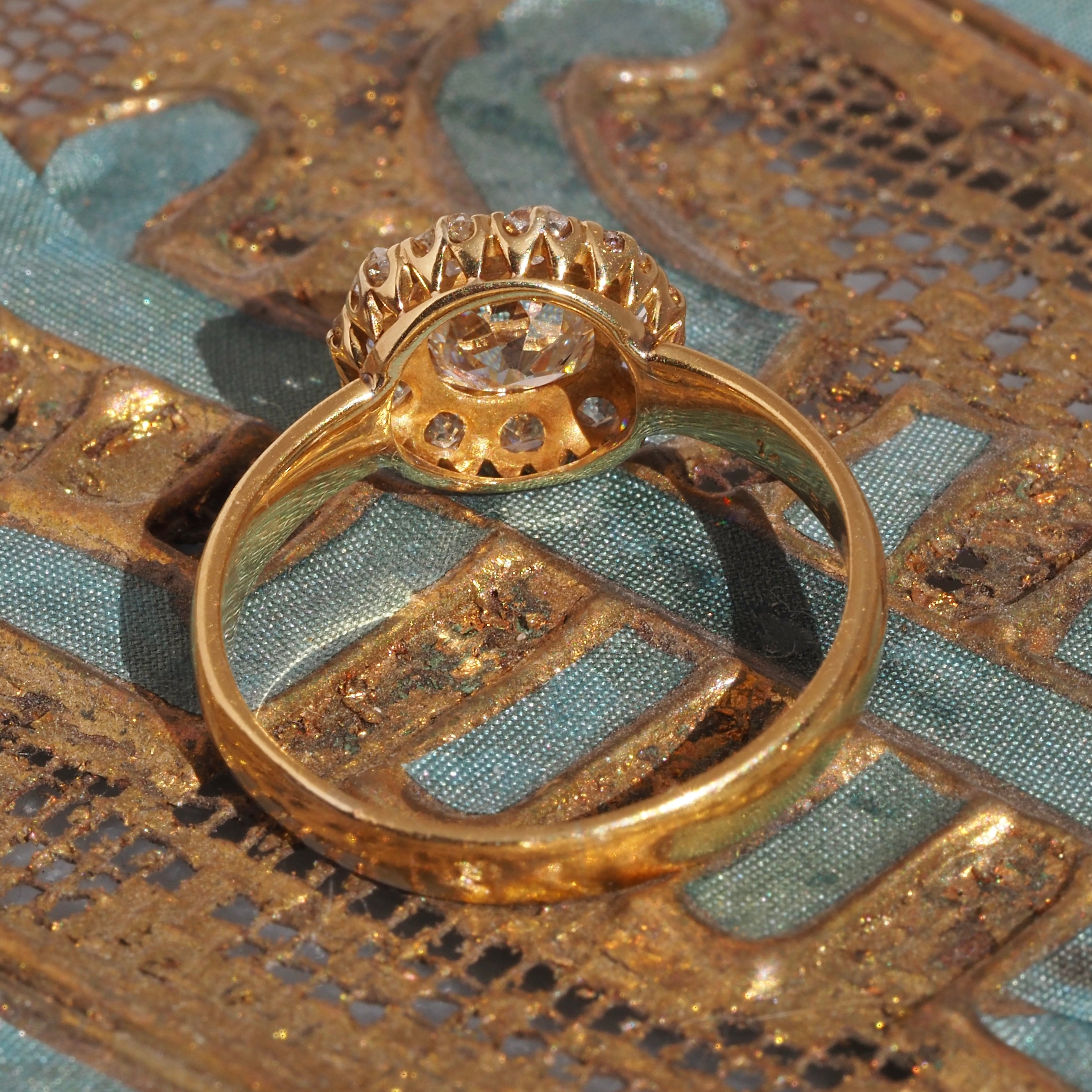 Antique Victorian Old Mine Cut Diamond Cluster 18k and 22k Gold Engagement Ring