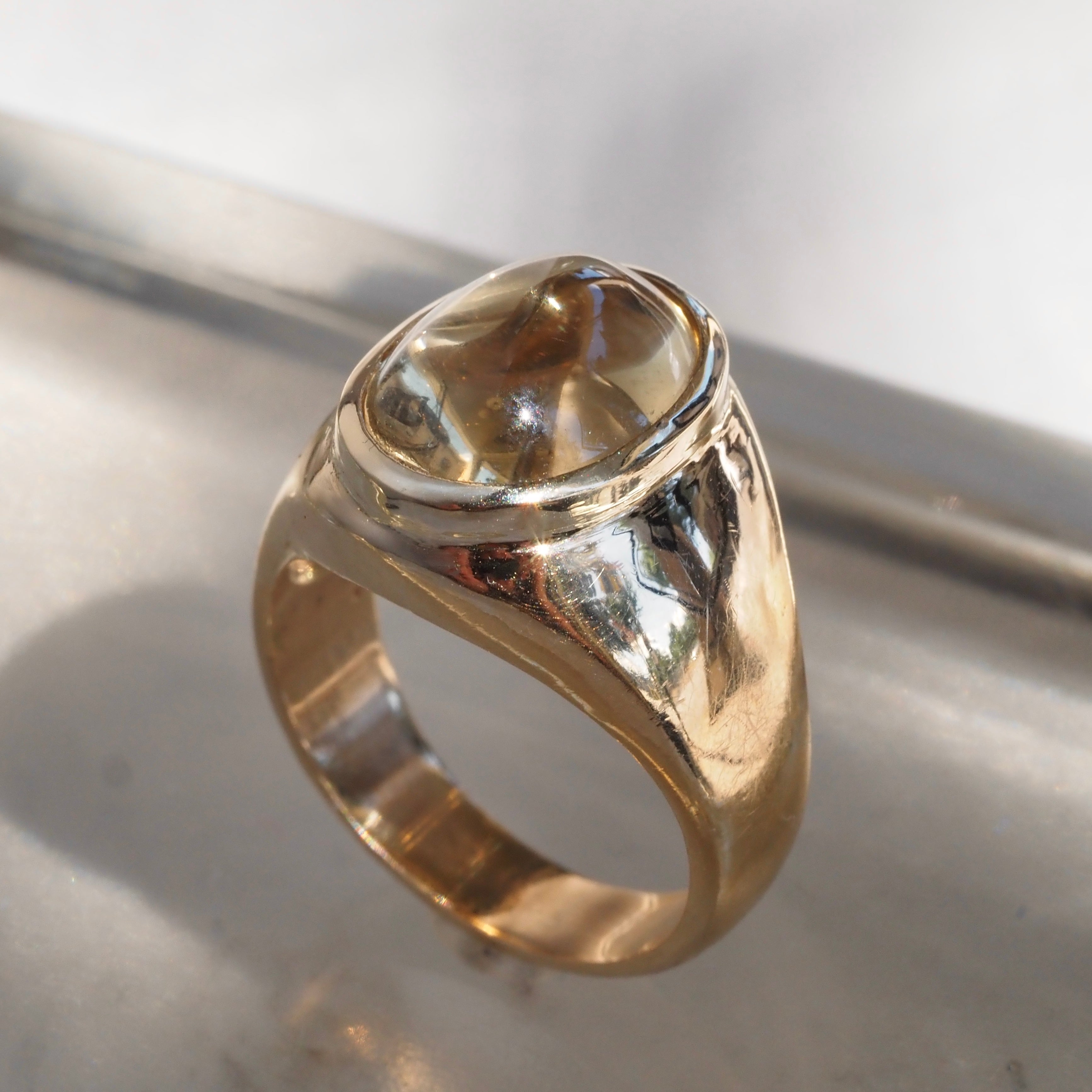 Vintage Honey Citrine Cabochon 14K Gold Dome Ring