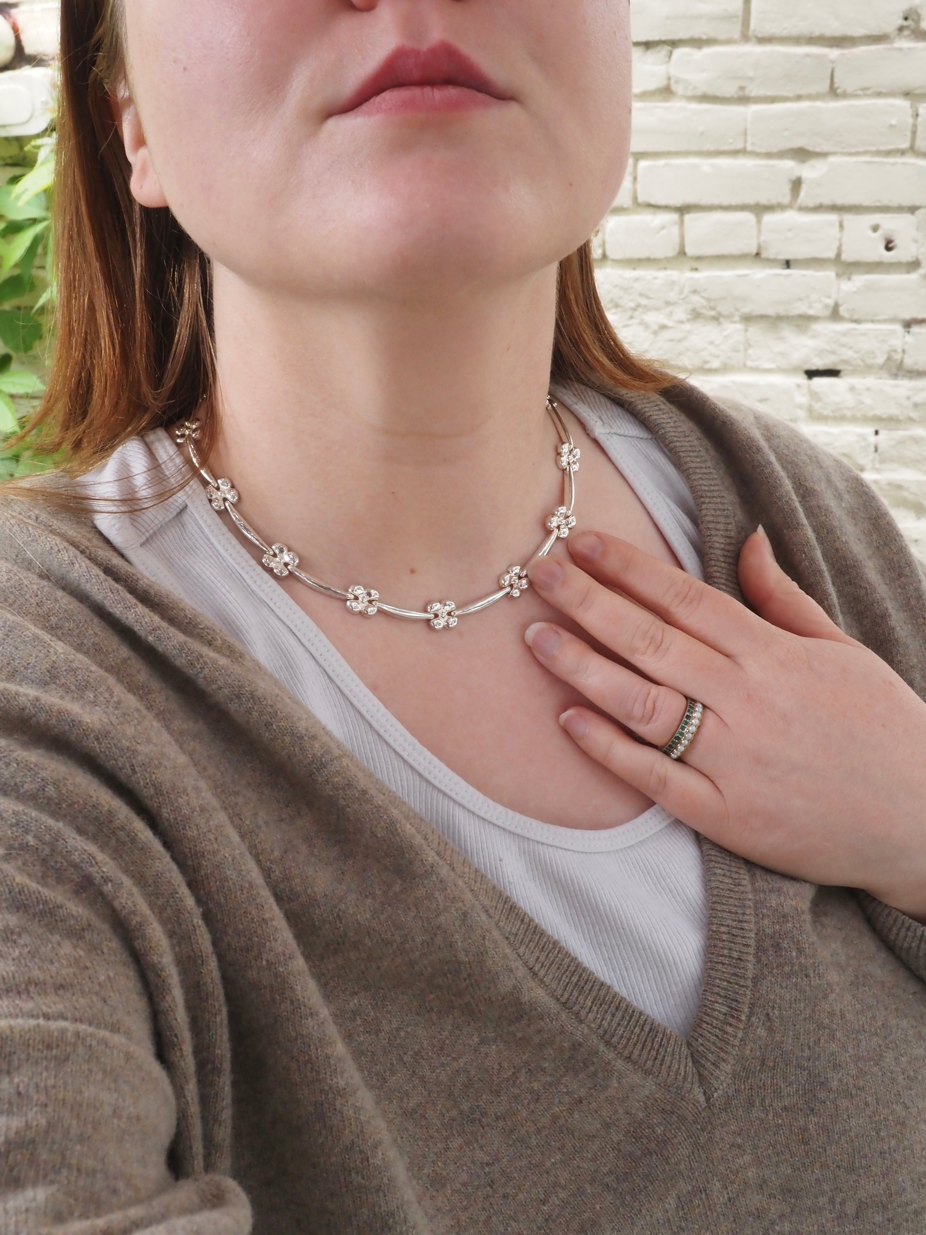 Vintage Italian Sterling Silver Flower Necklace