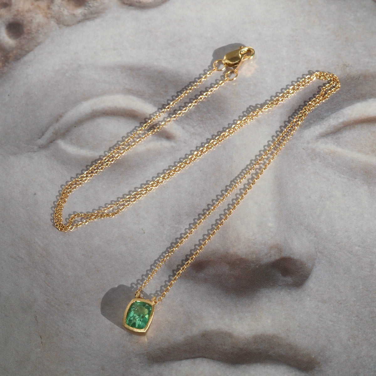 Emerald Brushed 14k Gold Necklace