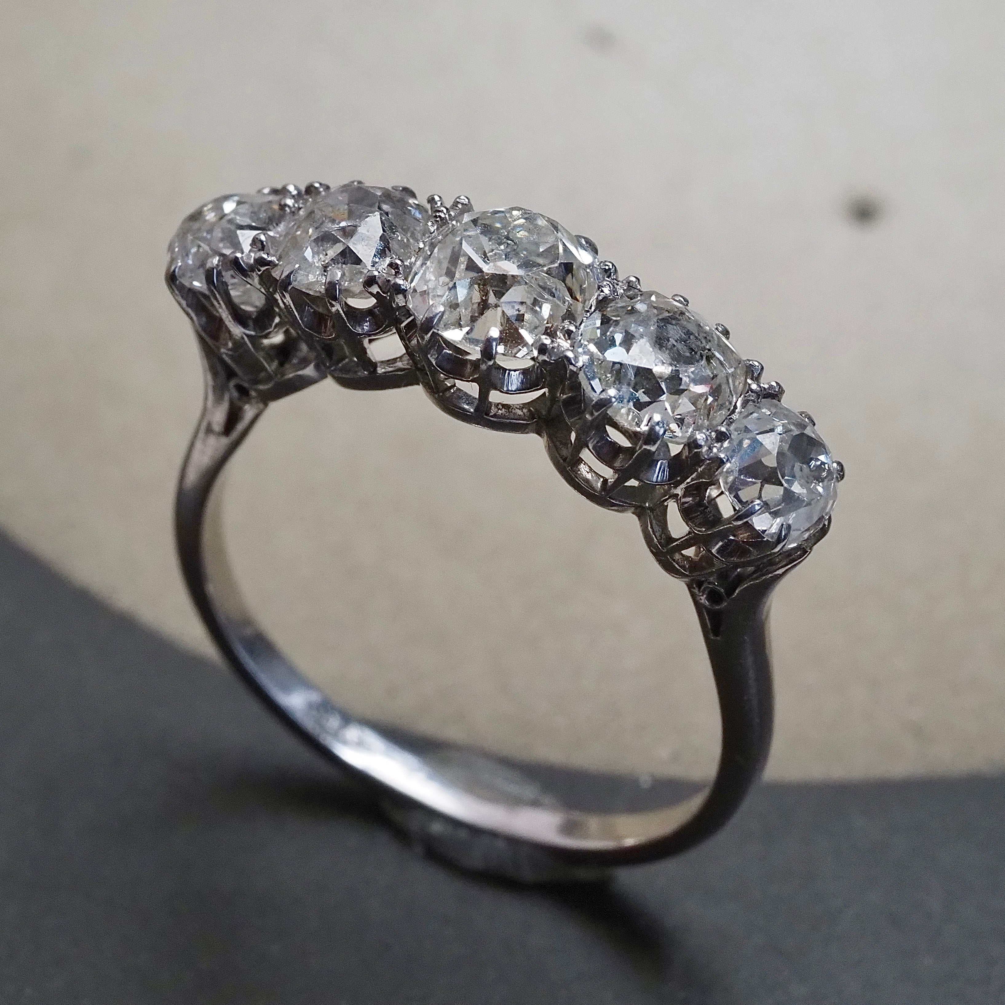 Antique Platinum 3.34ctw Five Stone Old Mine Cut Diamond Ring