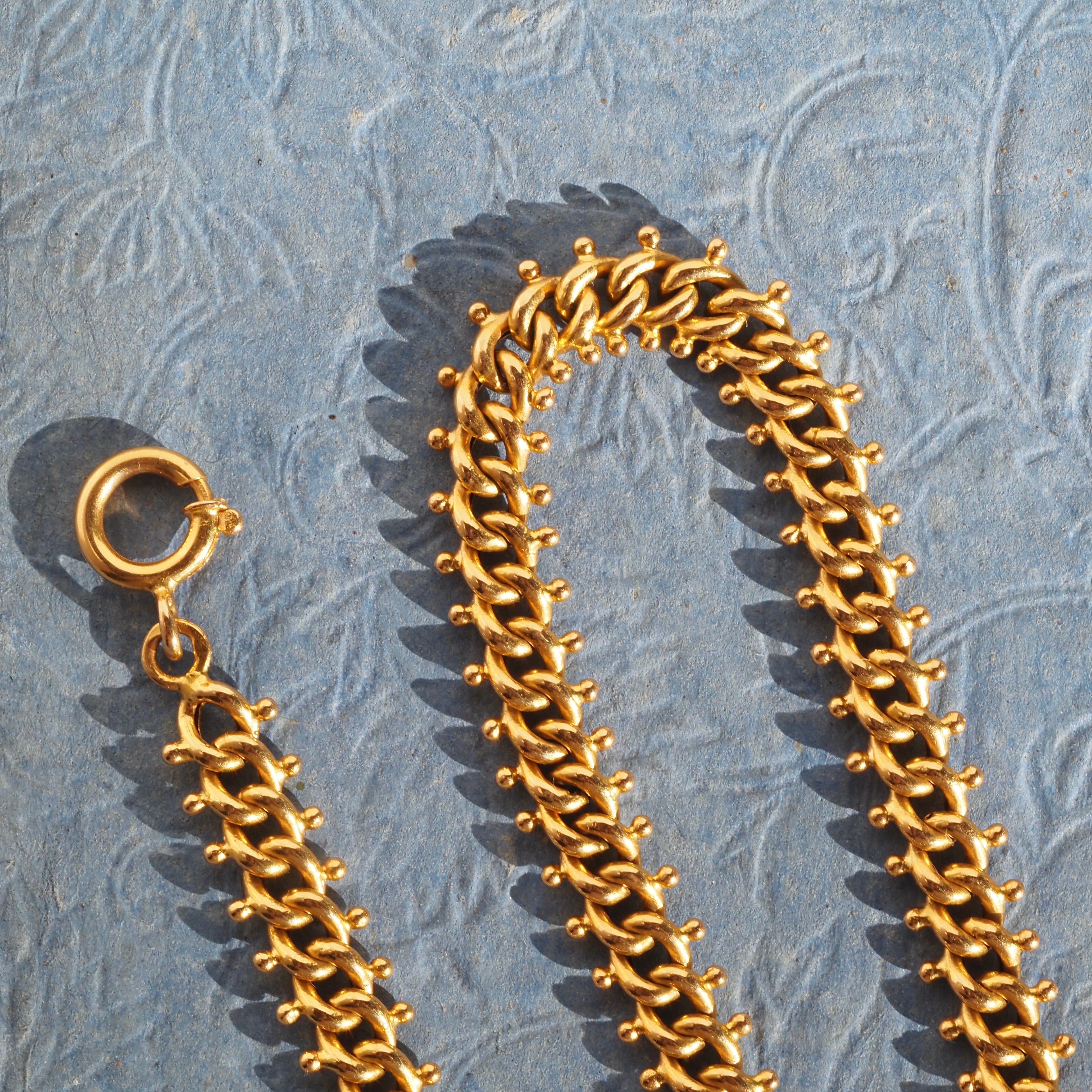 Vintage Portuguese 19K Gold Quilópode Beaded Curb Link Chain Necklace