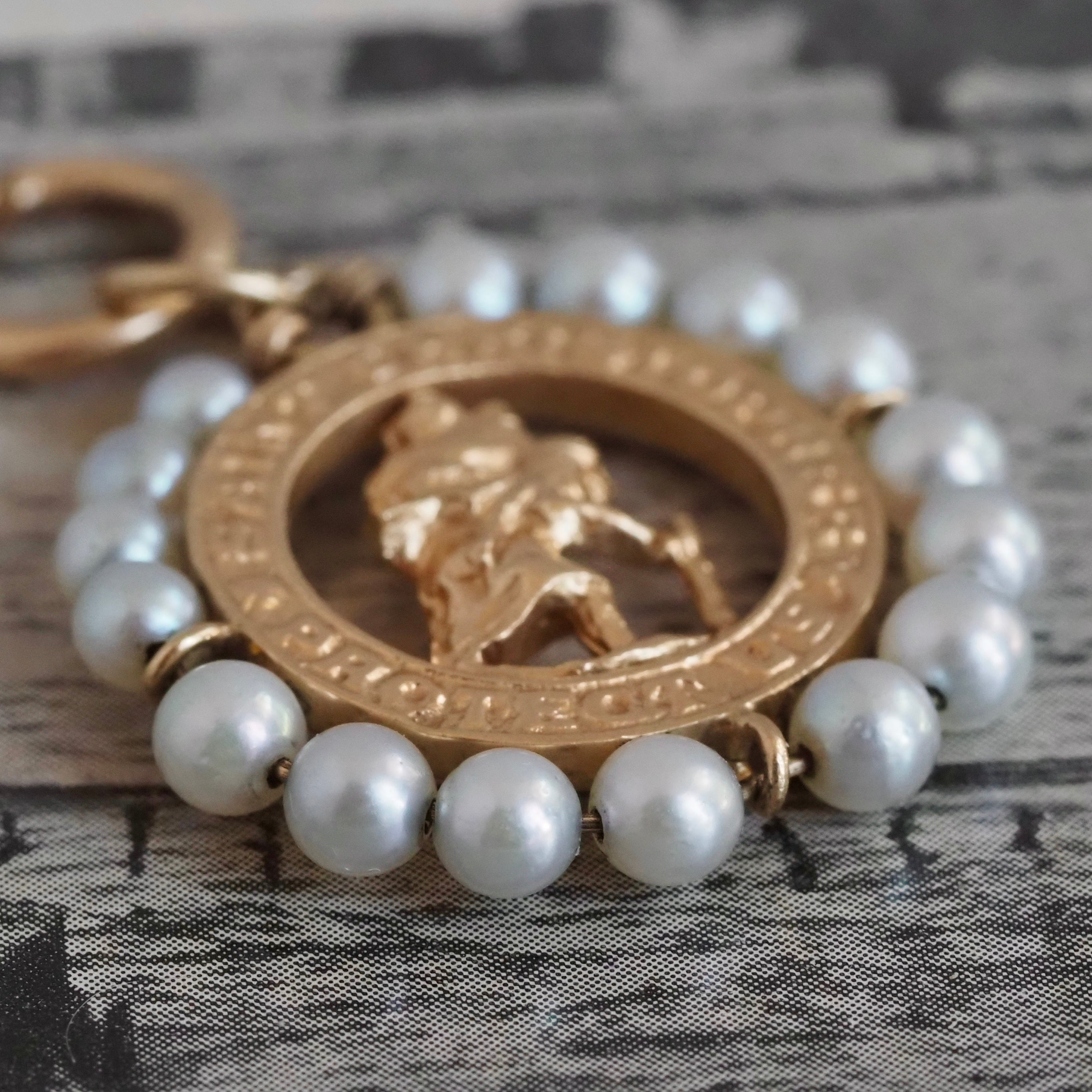 Vintage 14k Gold and Pearl Saint Christopher Pendant