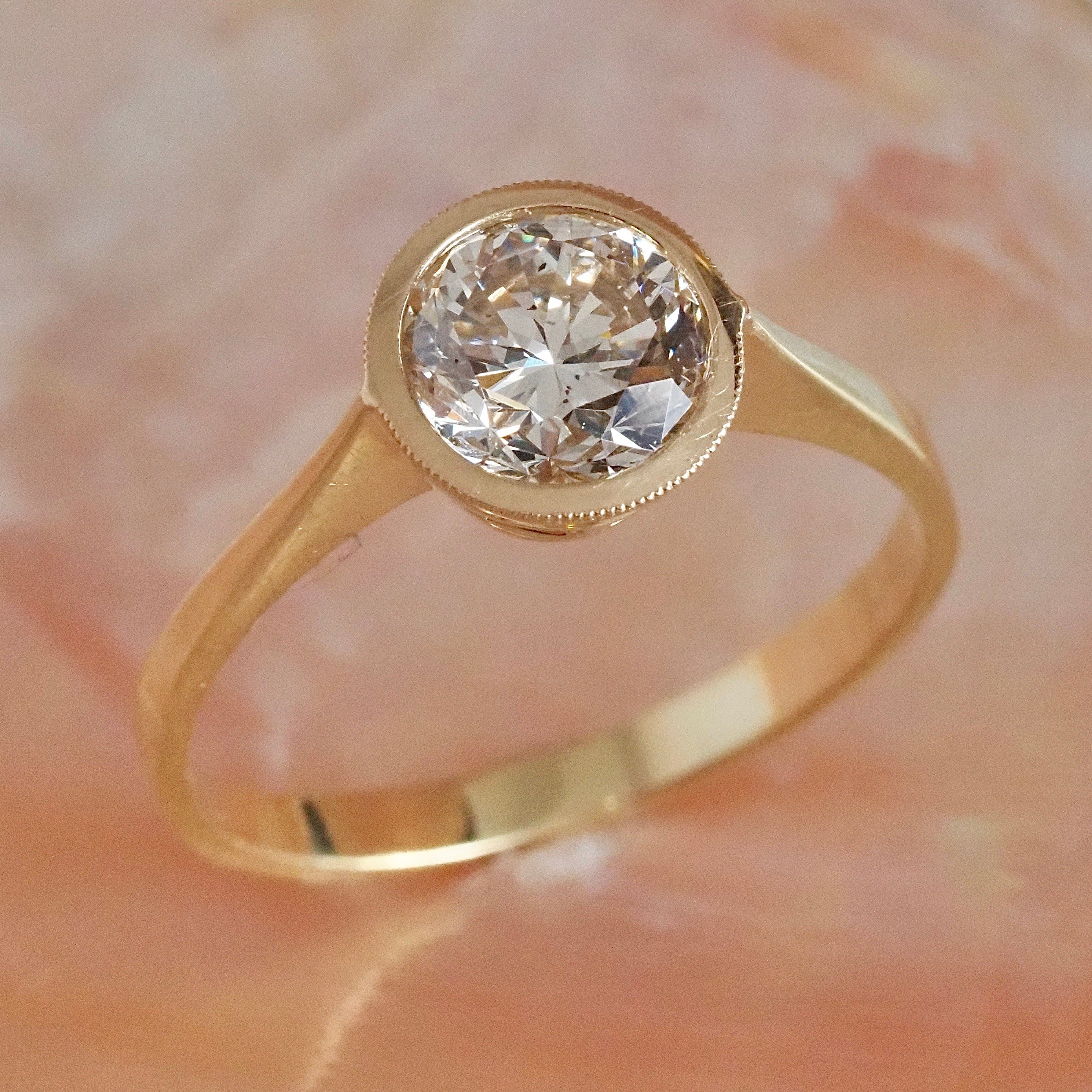 Vintage 1.33ct Transitional Cut Diamond 18k Gold Engagement Ring