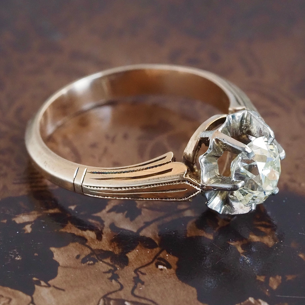 Antique c. 1920 Old Mine Cut Diamond 14k Gold Engagement Ring