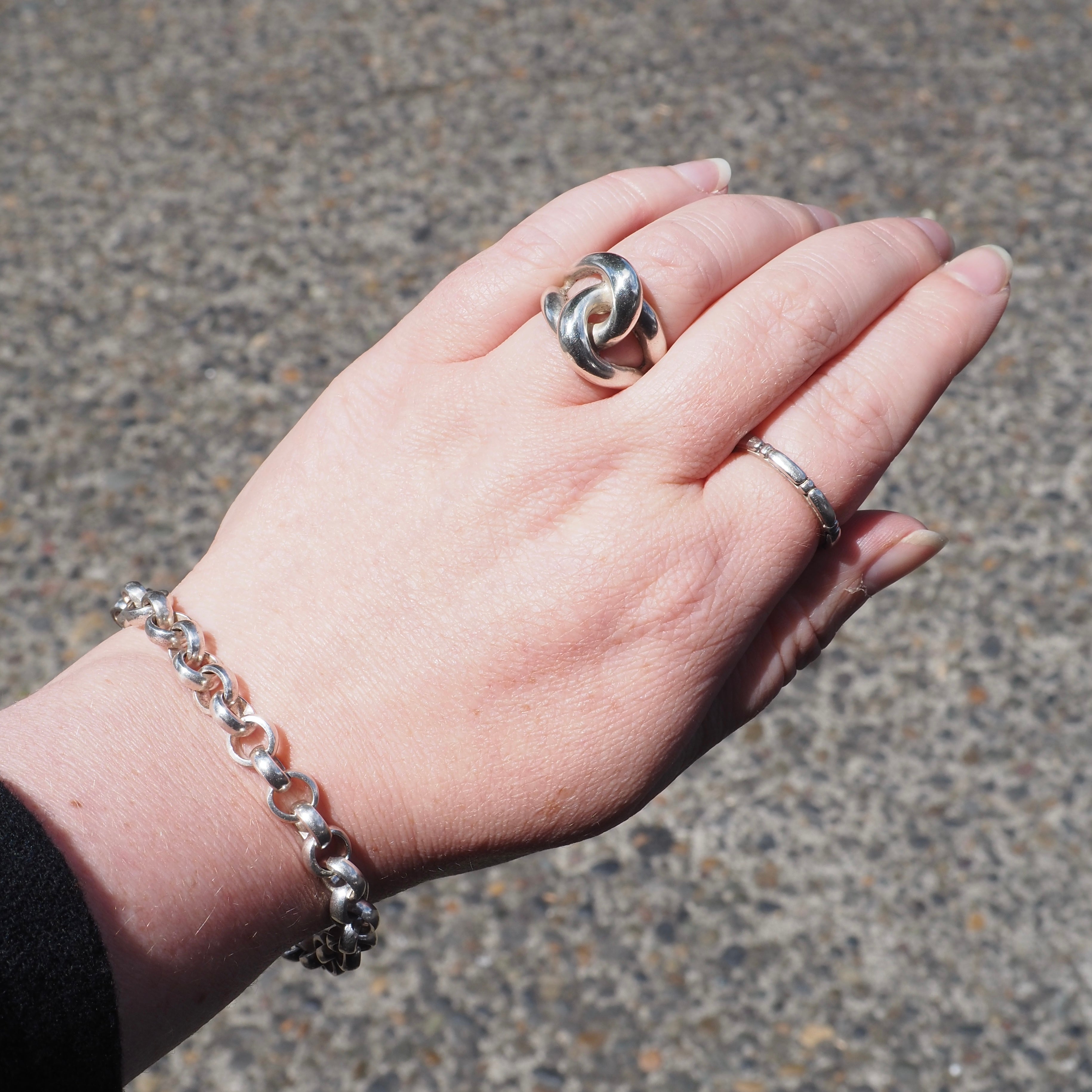 Vintage Sterling Silver 8" Rolo Link Chain Toggle Bracelet