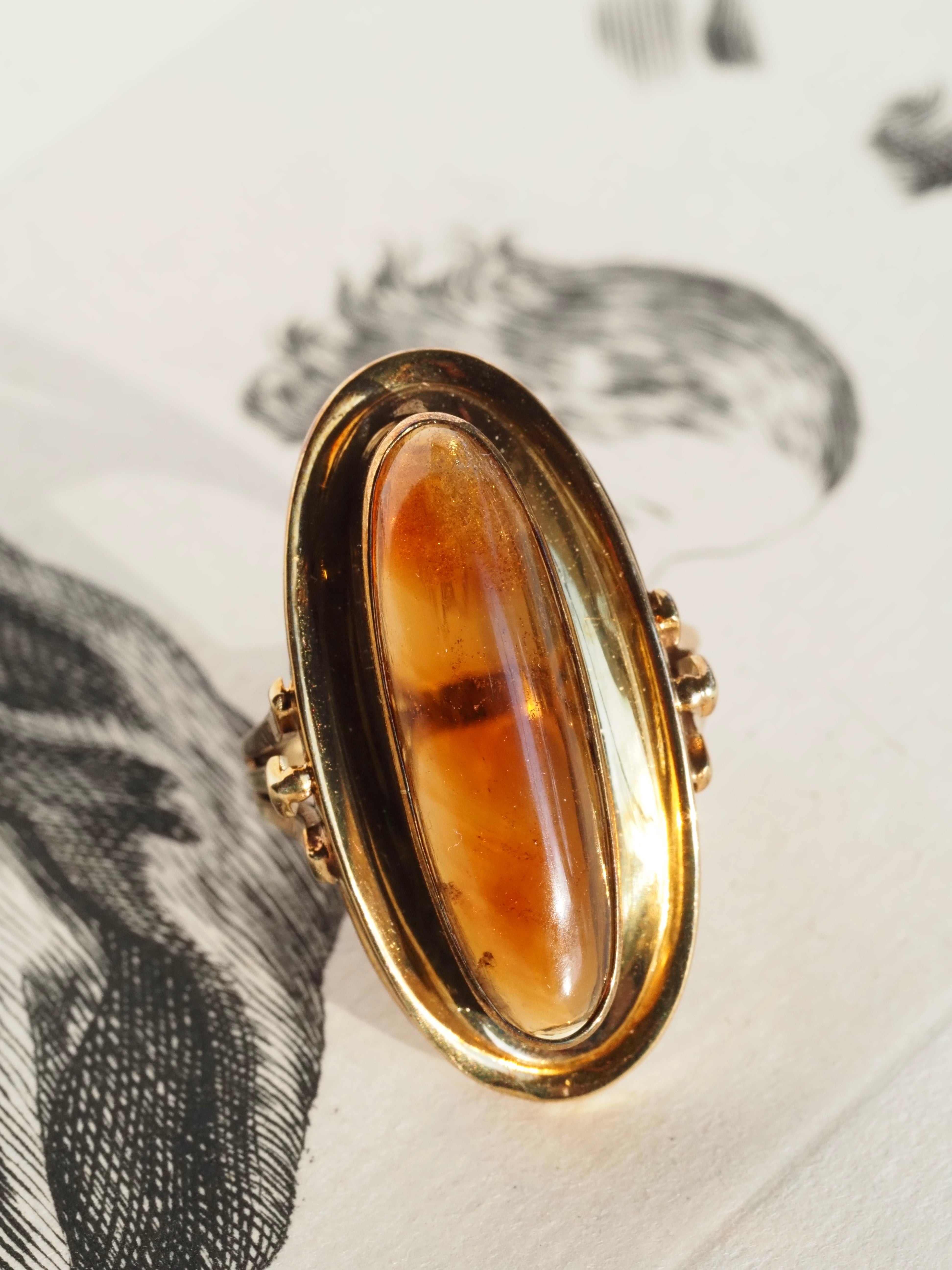 Vintage German 8k Gold Amber Ring