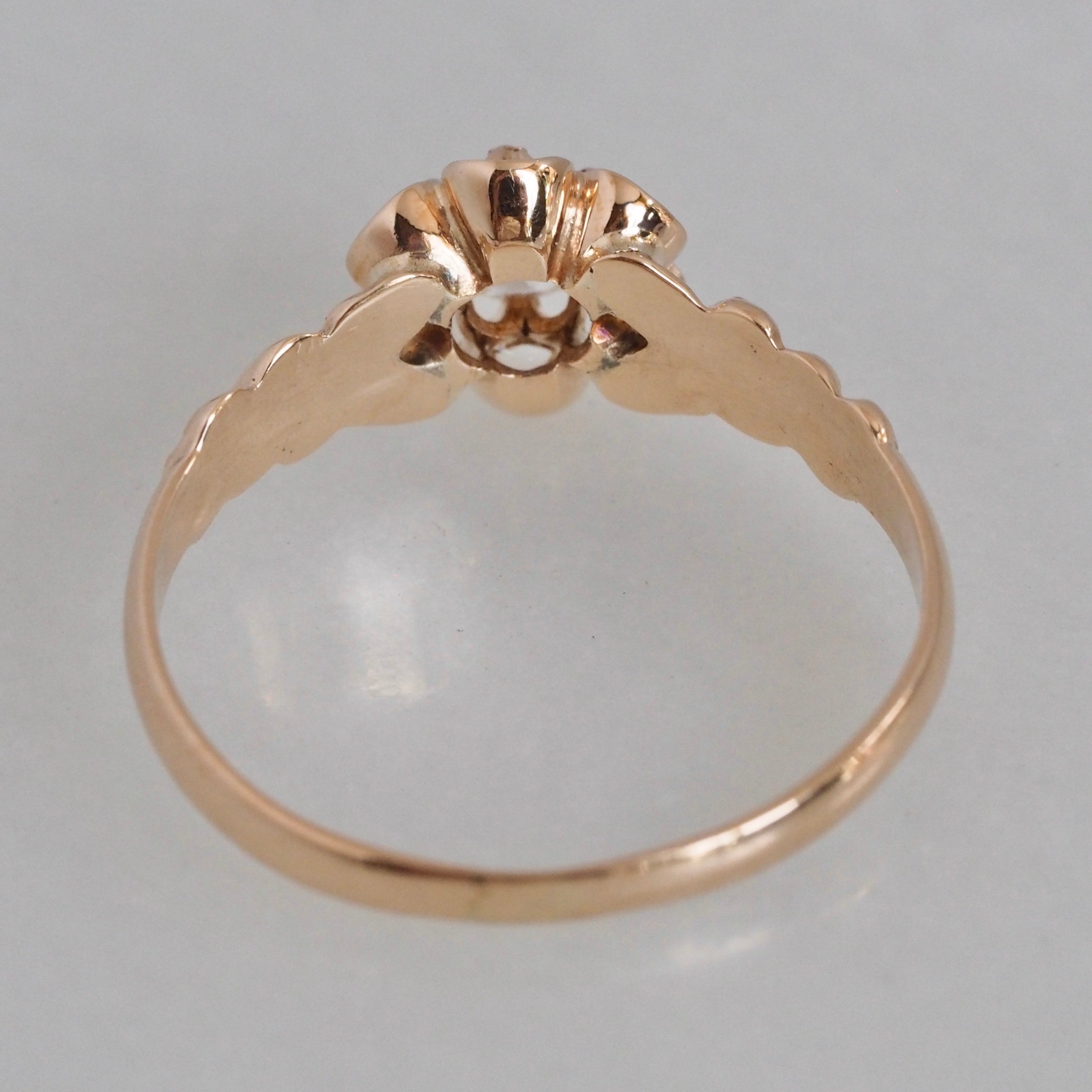 Antique Victorian 10k Gold Old European Cut Diamond Flower Ring