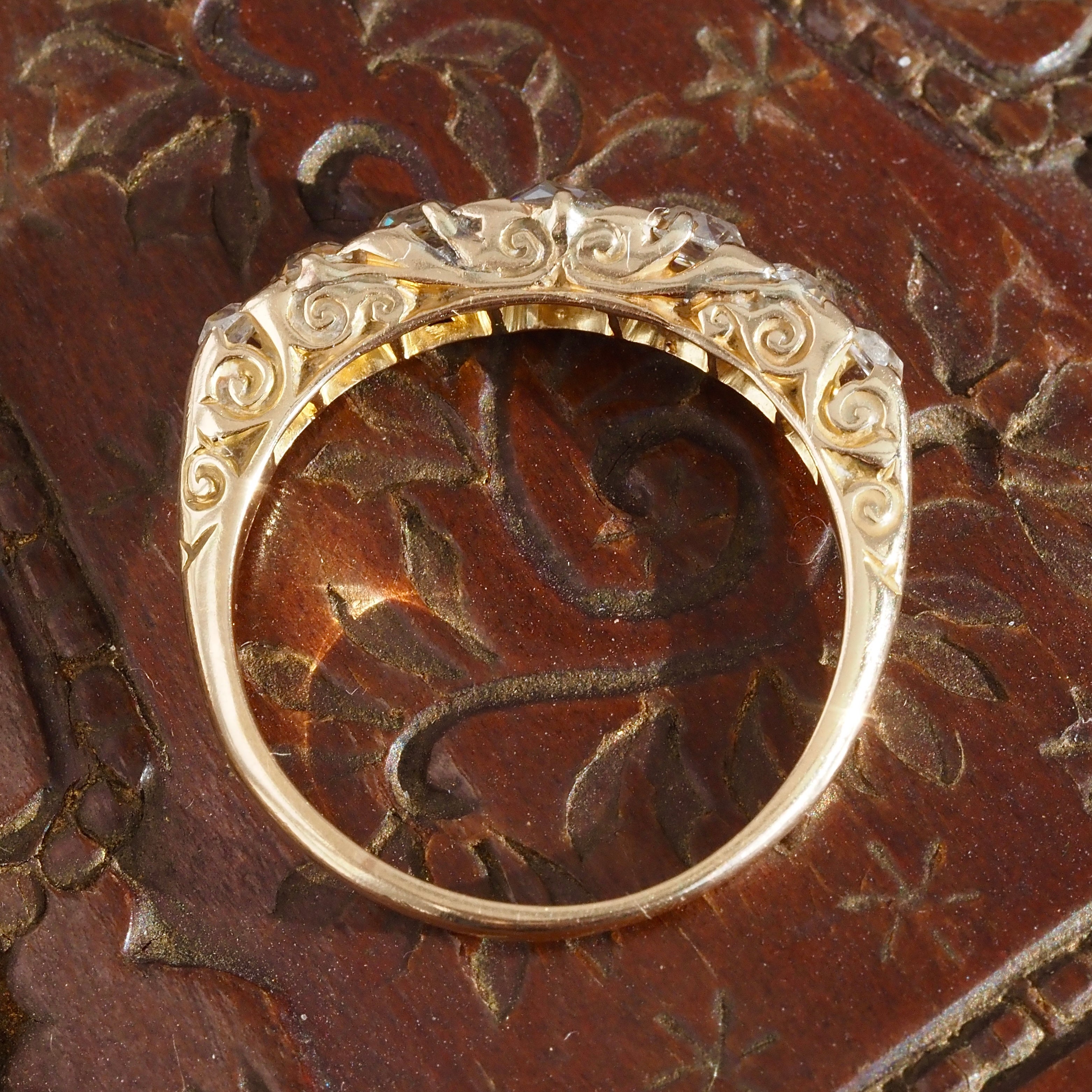 Antique Early 20th Century English Rose Cut Diamond Half Hoop 18k Gold Ring