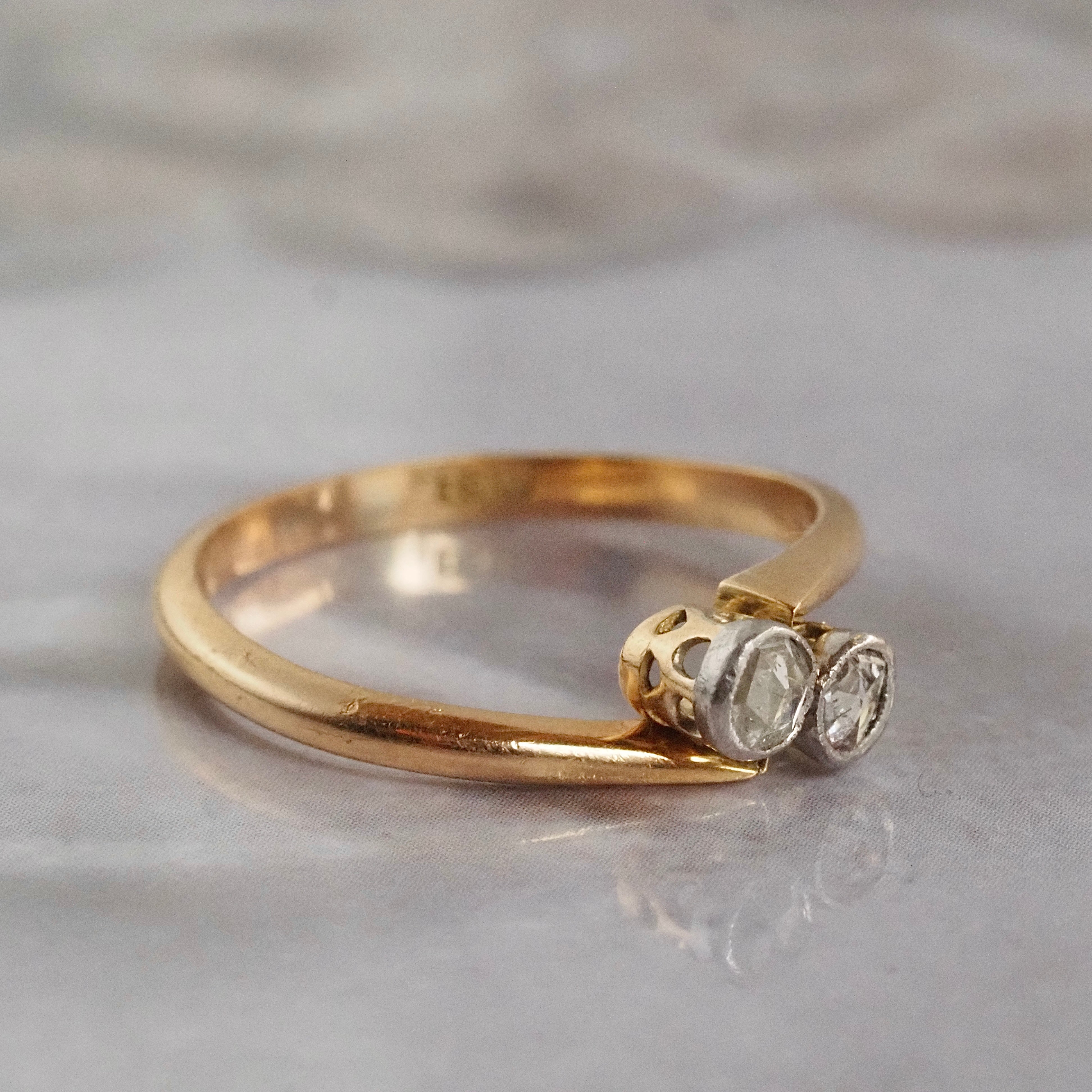 Antique Moi et Toi Rose Cut Diamond 18k Gold & Platinum Ring