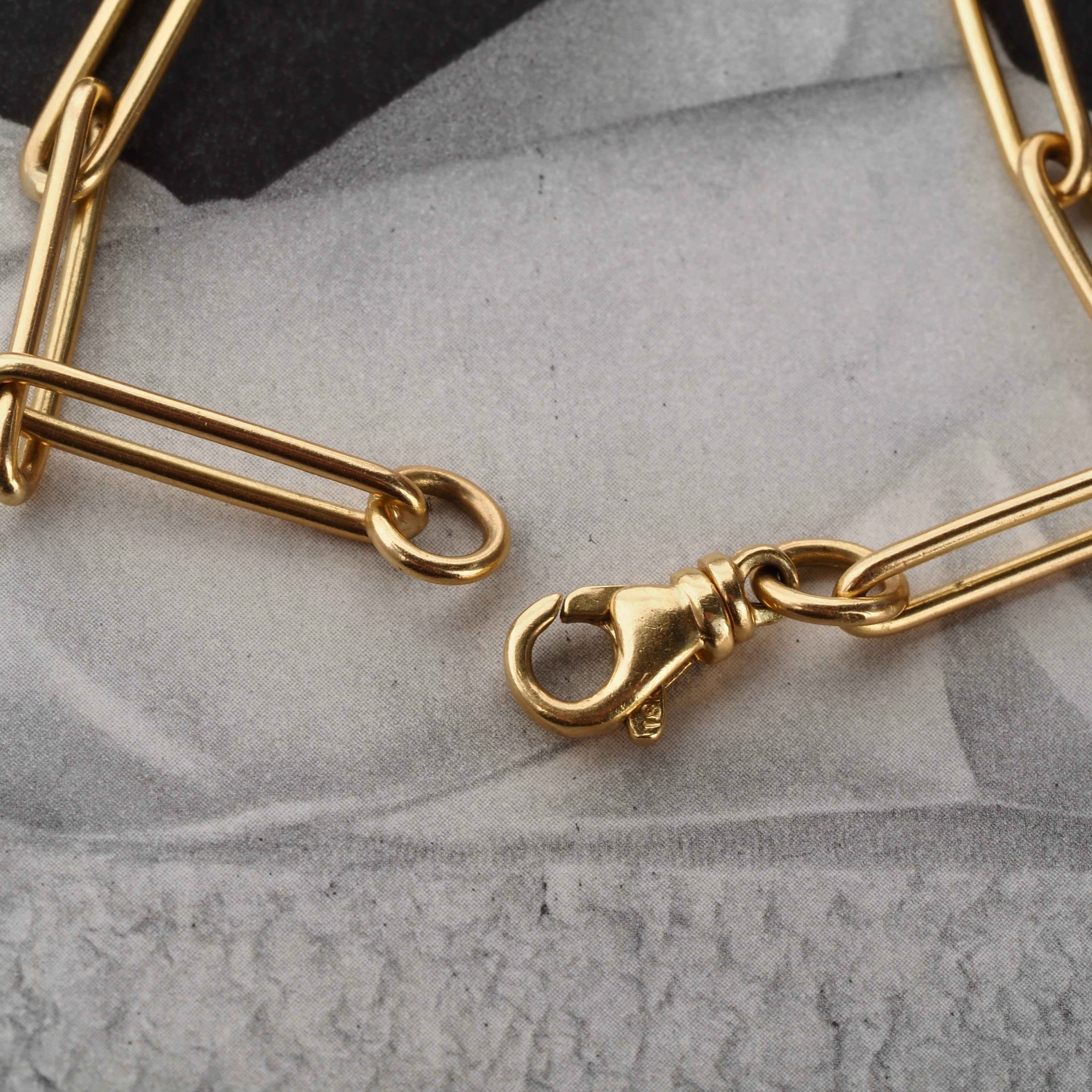 Vintage Solid 18k Gold Paper Clip Chain Bracelet